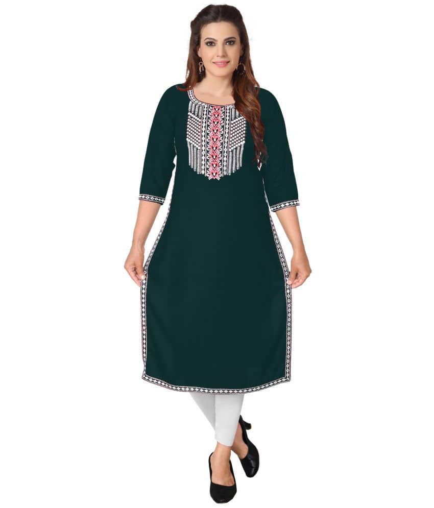 Kapadia - Green Rayon Women's Straight Kurti ( Pack of 1 ) - Kurtis, Tunics | Buy online on ZillyBuy