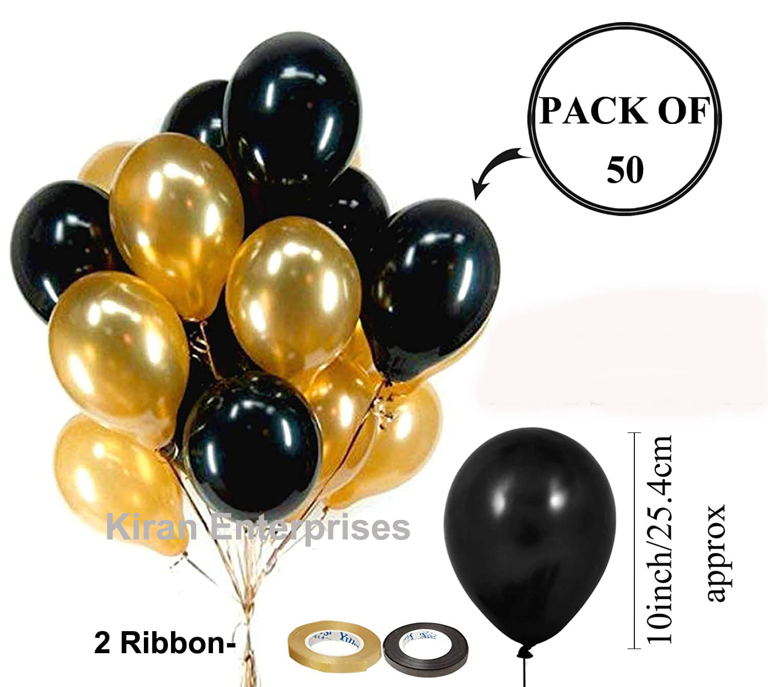 Kiran Enterprises 50 pc. Metallic Balloon ( Black, Gold ) + 2 Ribbon For Happy Birthday Party Decoration Kiran Enterprises 50 pc. Metallic Balloon ( Black, Gold ) + 2 Ribbon For Happy Birthday Party Decoration
