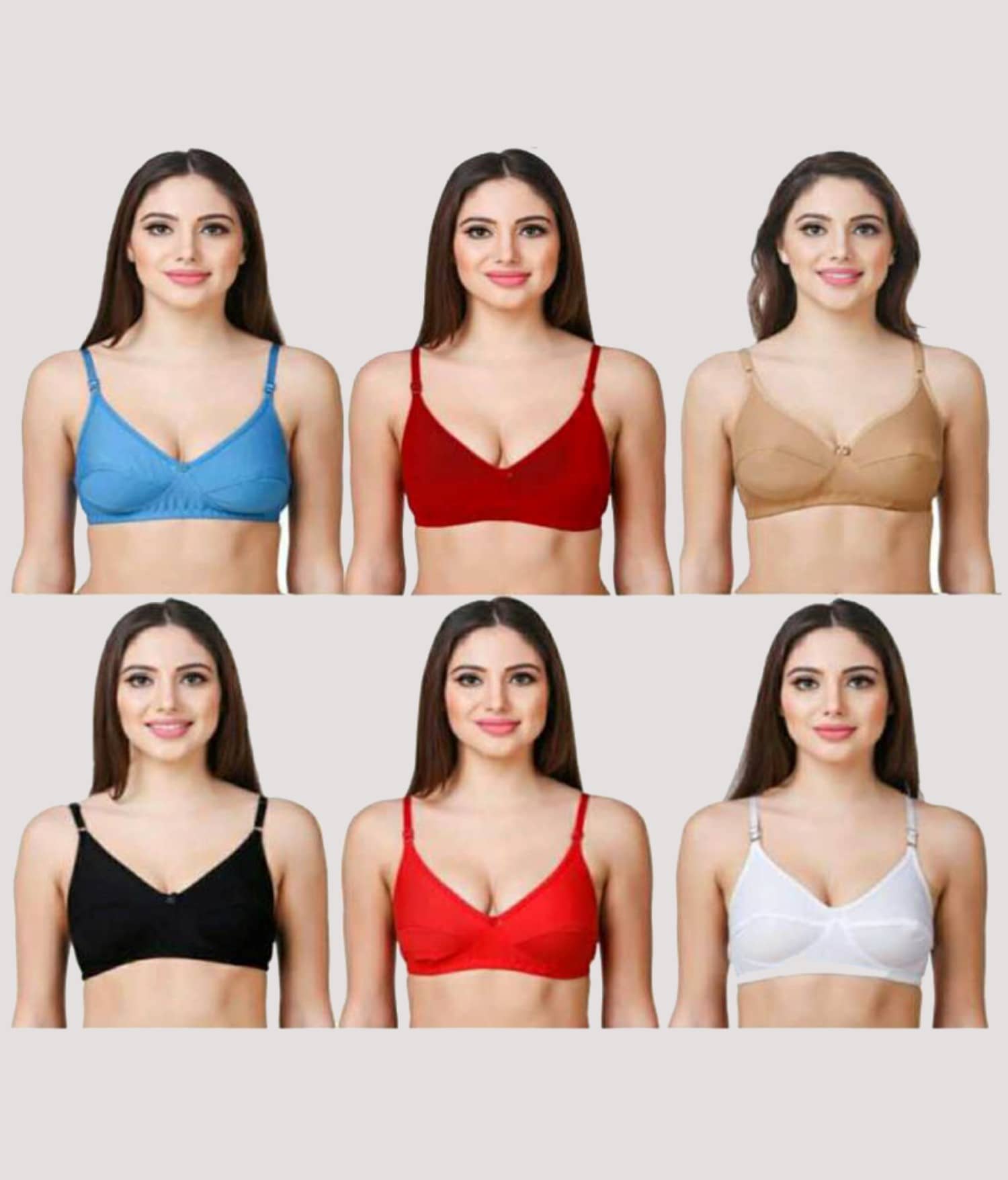 Kiran Enterprises Pack of 6 Net Non Padded Women's Everyday Bra ( Multicolor )