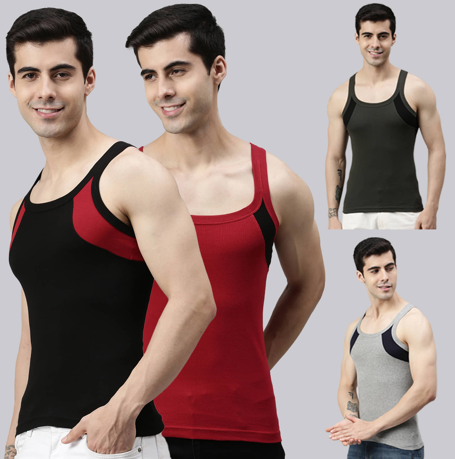 Pack of 4 Lux Cozi - Multi Cotton Men's Vest - Nightwear & Loungewear | Buy online on ZillyBuy