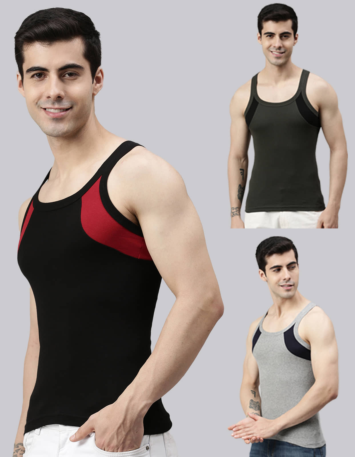 Pack of 3 Lux Cozi - Multi Cotton Men's Vest - Nightwear & Loungewear | Buy online on ZillyBuy
