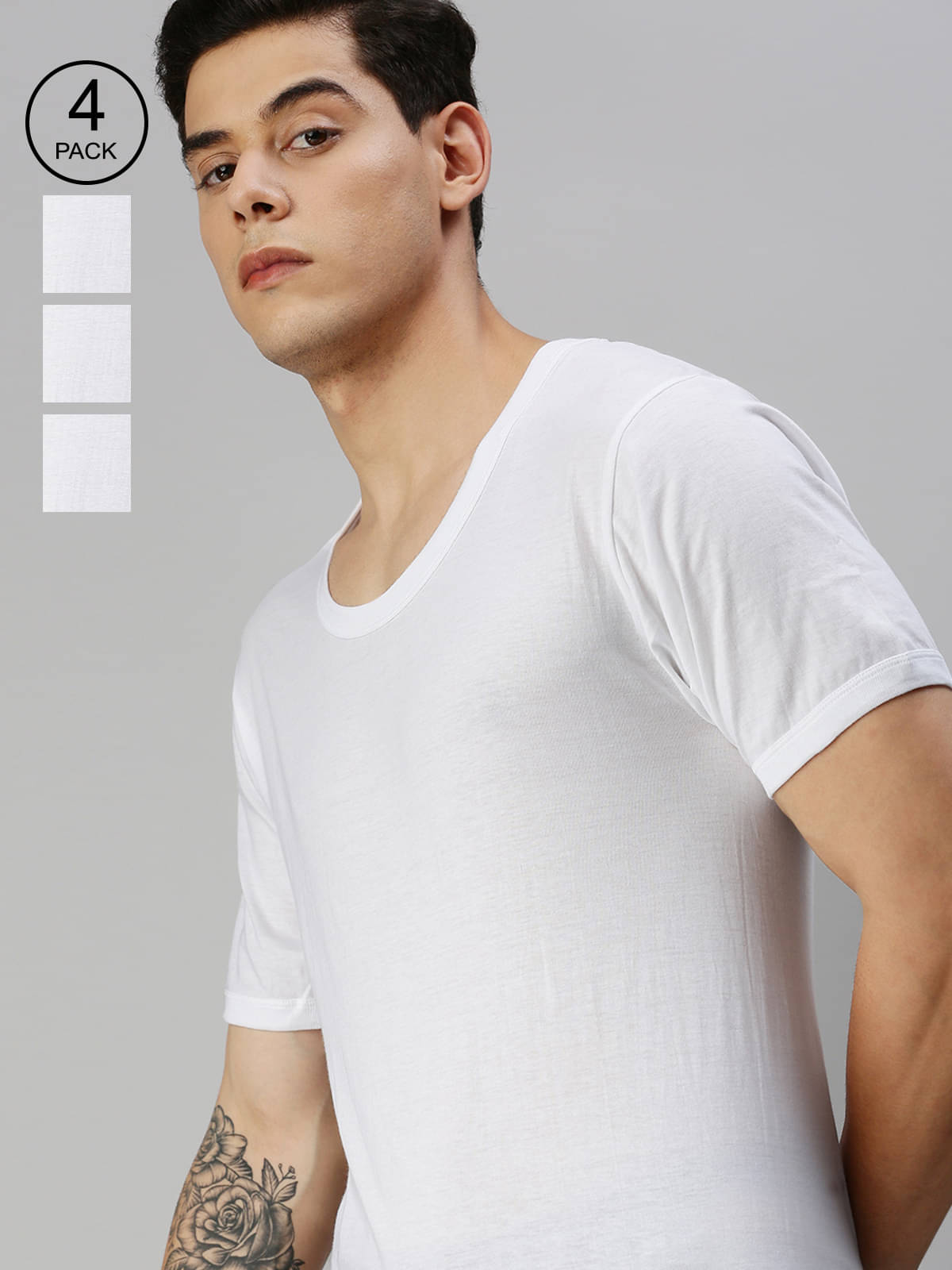     			ONN Pack of 4 Cotton Men's Vest ( White )