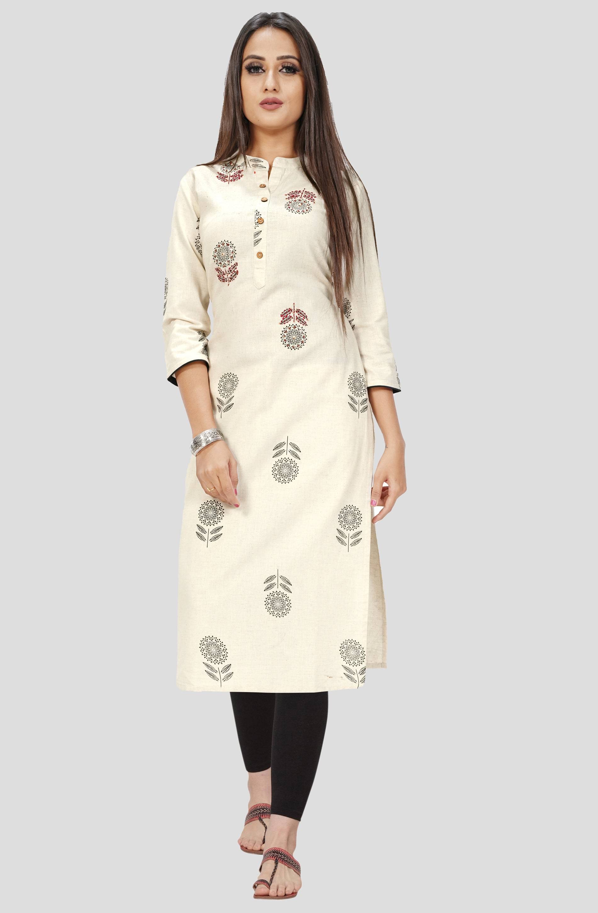 Rajnandini - Beige Cotton Women's Straight Kurti ( Pack of 1 ) Rajnandini - Beige Cotton Women's Straight Kurti ( Pack of 1 )