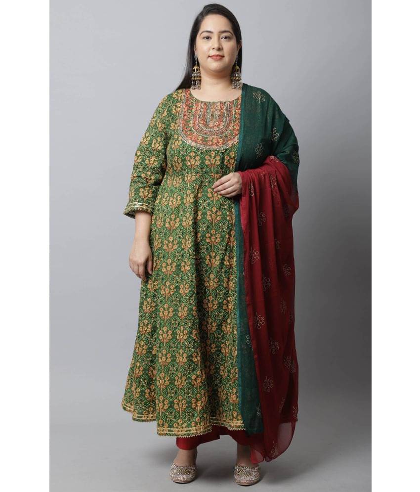 Rajnandini - Green Anarkali Cotton Women's Stitched Salwar Suit ( Pack of 1 ) Rajnandini - Green Anarkali Cotton Women's Stitched Salwar Suit ( Pack of 1 )