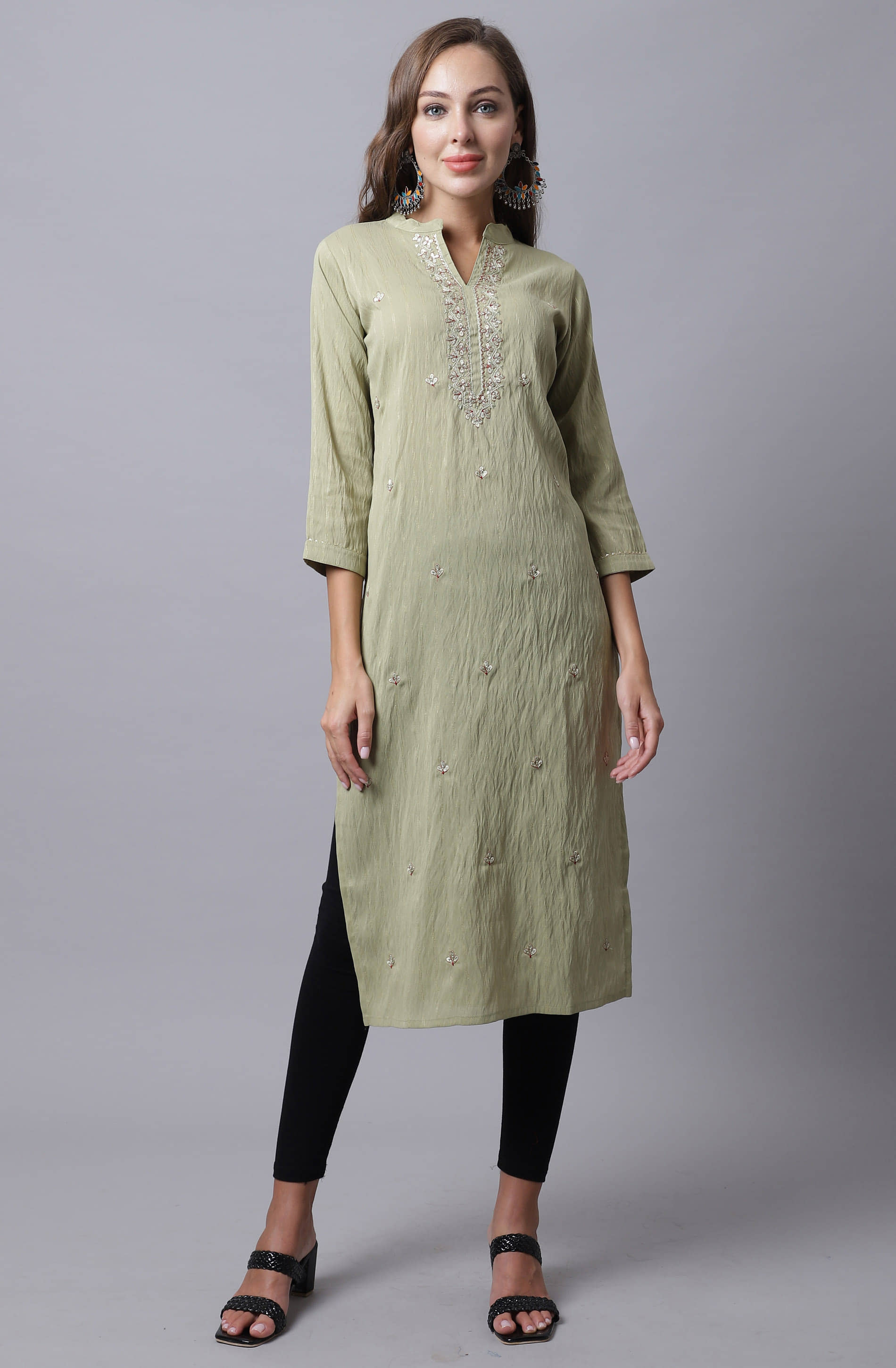Rajnandini - Green Cotton Silk Women's Straight Kurti ( Pack of 1 )
