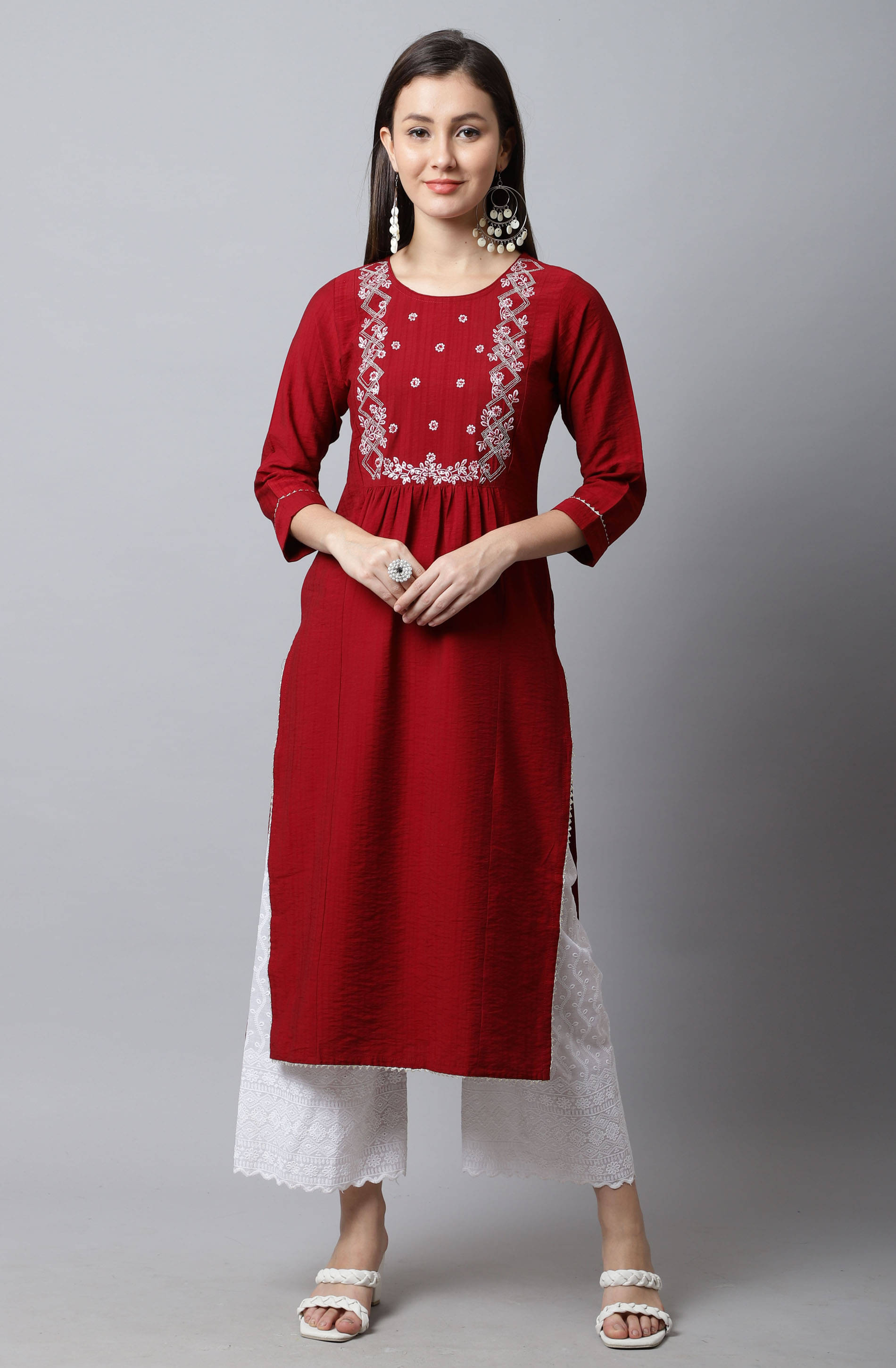     			Rajnandini - Maroon 100% Cotton Women's Straight Kurti ( Pack of 1 )