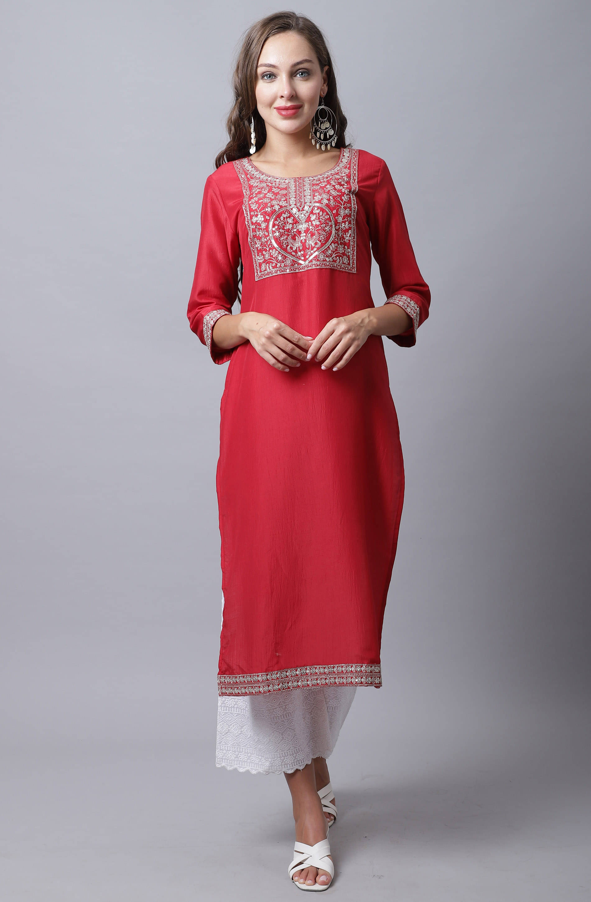     			Rajnandini - Maroon Cotton Silk Women's Straight Kurti ( Pack of 1 )