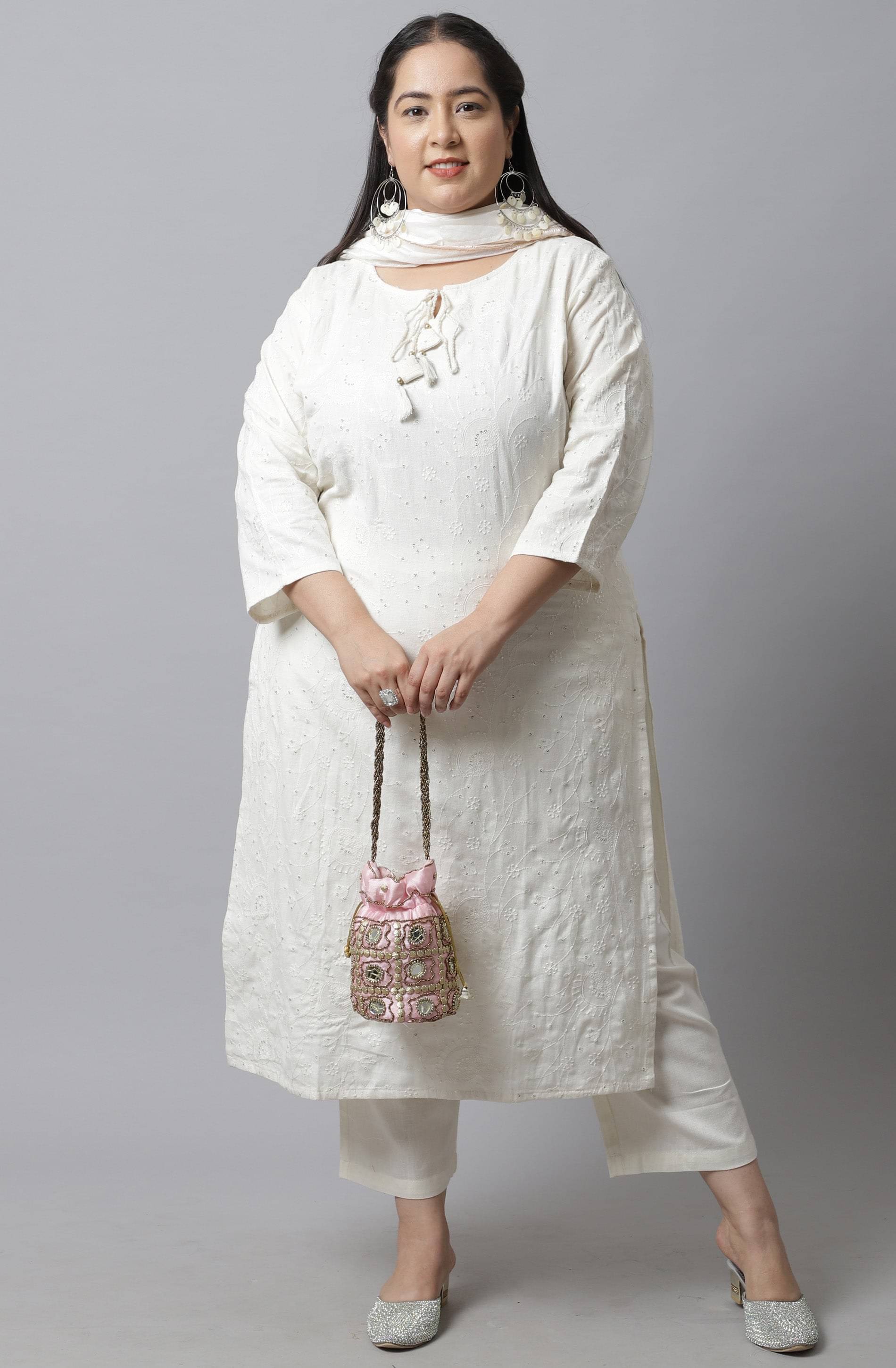     			Rajnandini - Off White Straight Cotton Women's Stitched Salwar Suit ( Pack of 1 )