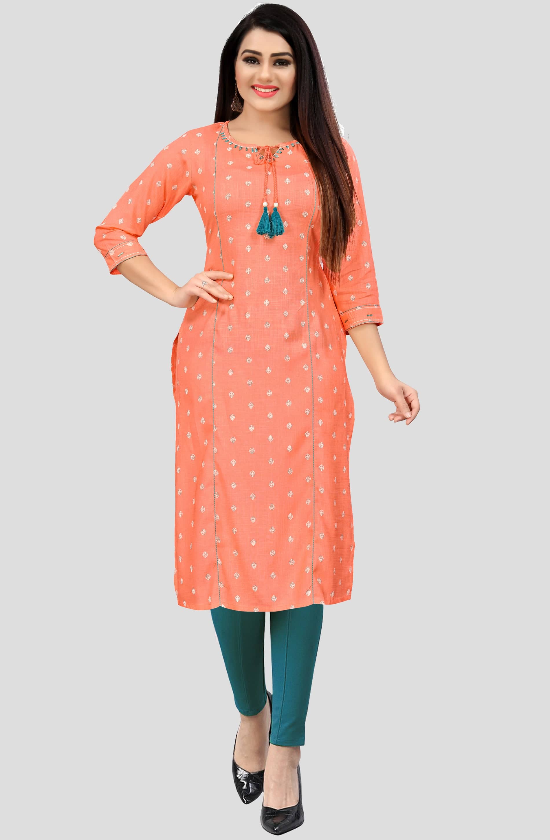 Rajnandini - Orange Rayon Women's Straight Kurti ( Pack of 1 )