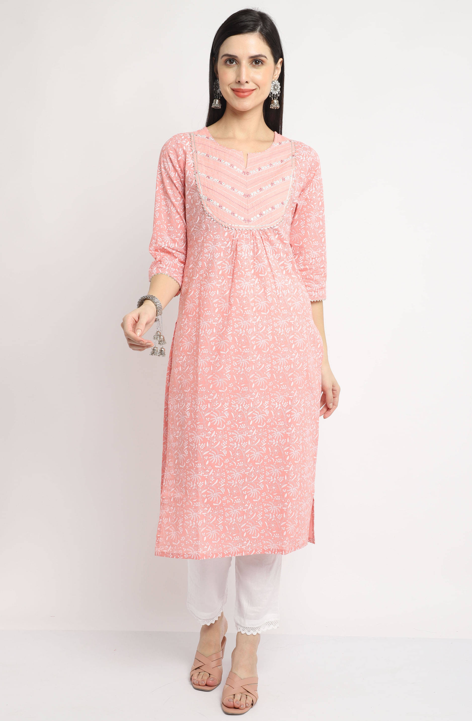     			Rajnandini - Peach 100% Cotton Women's Straight Kurti ( Pack of 1 )