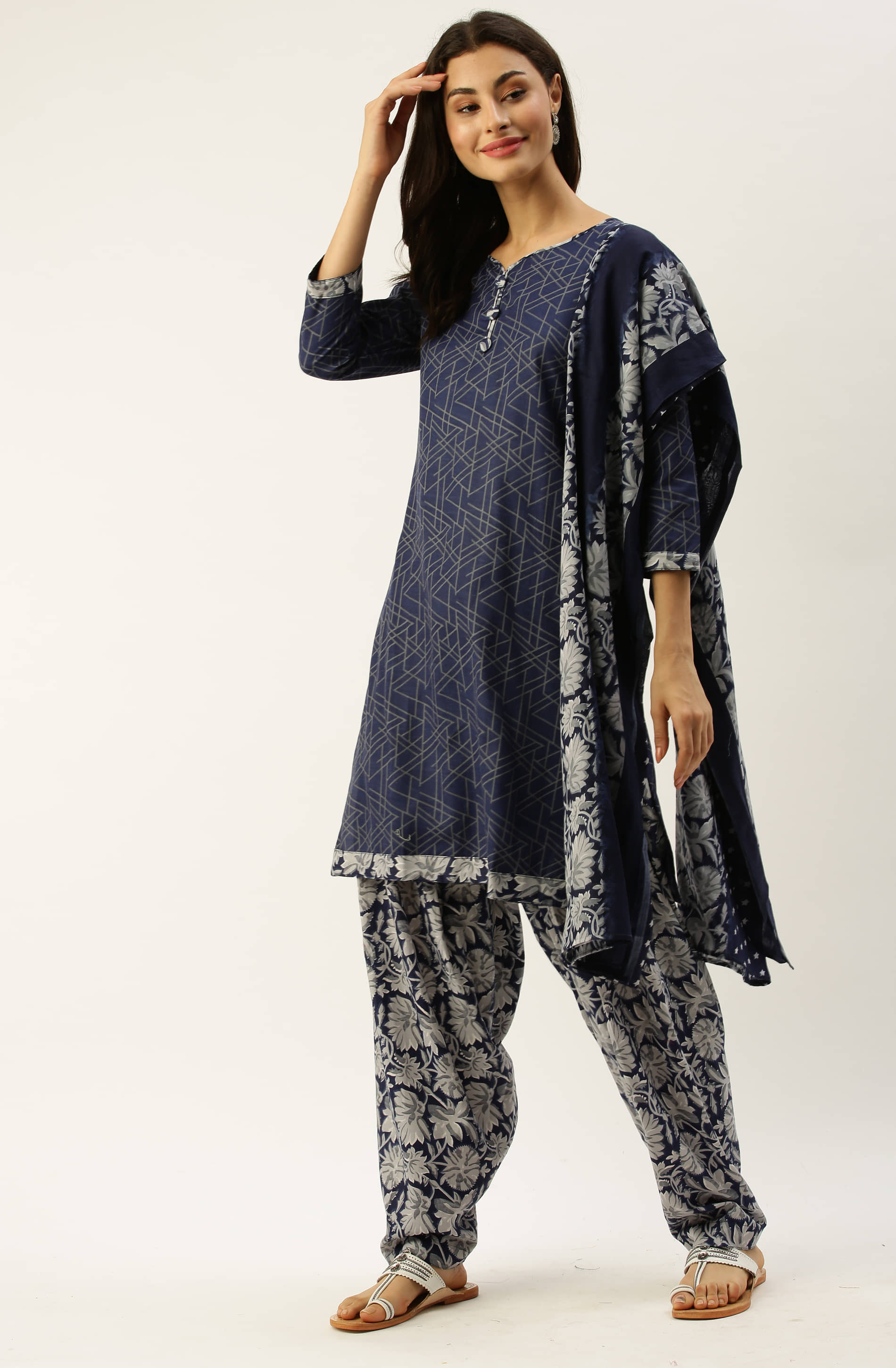 Rajnandini - Unstitched Blue Cotton Blend Dress Material ( Pack of 1 )