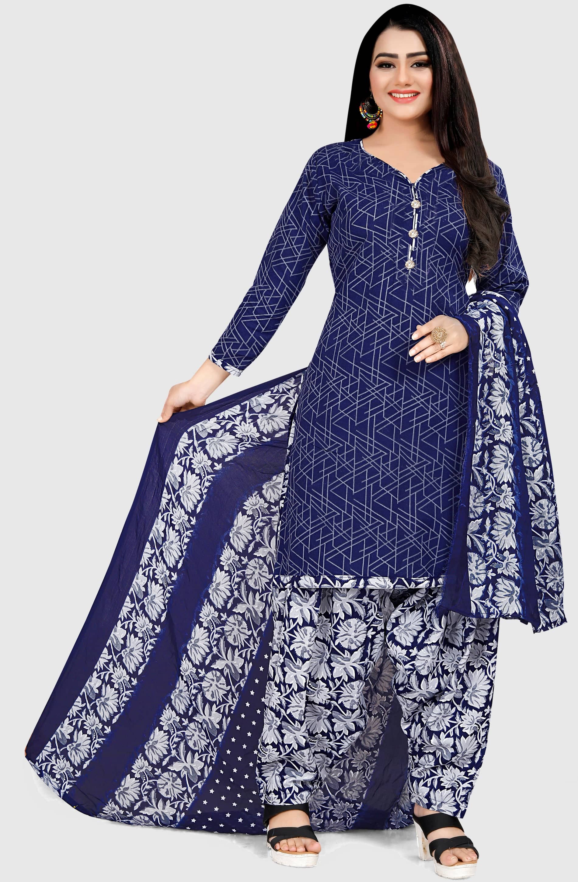 Rajnandini - Unstitched Blue Cotton Dress Material ( Pack of 1 )