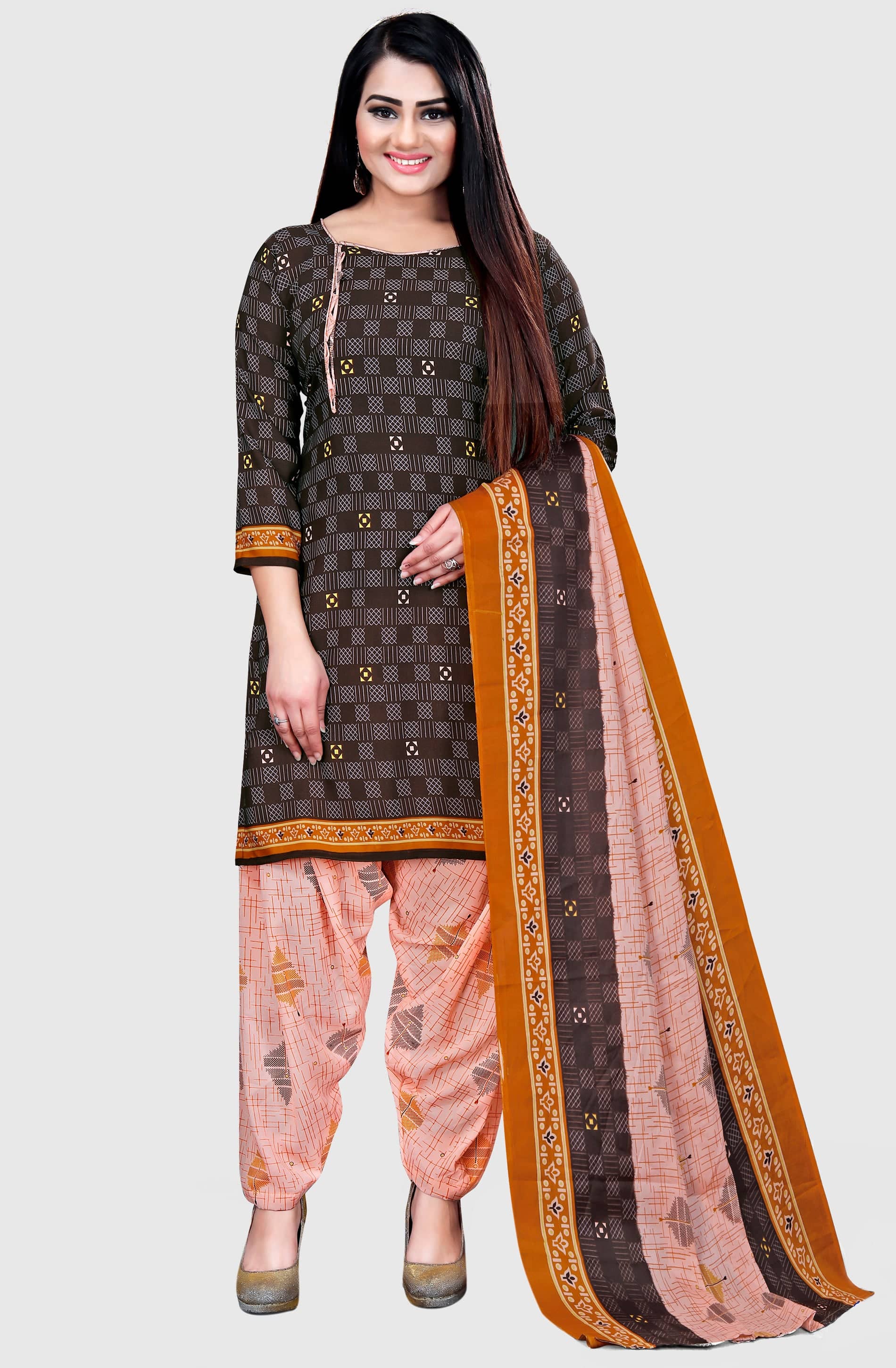 Rajnandini - Unstitched Brown Cotton Dress Material ( Pack of 1 ) - Unstitched Fabrics | Buy online on ZillyBuy