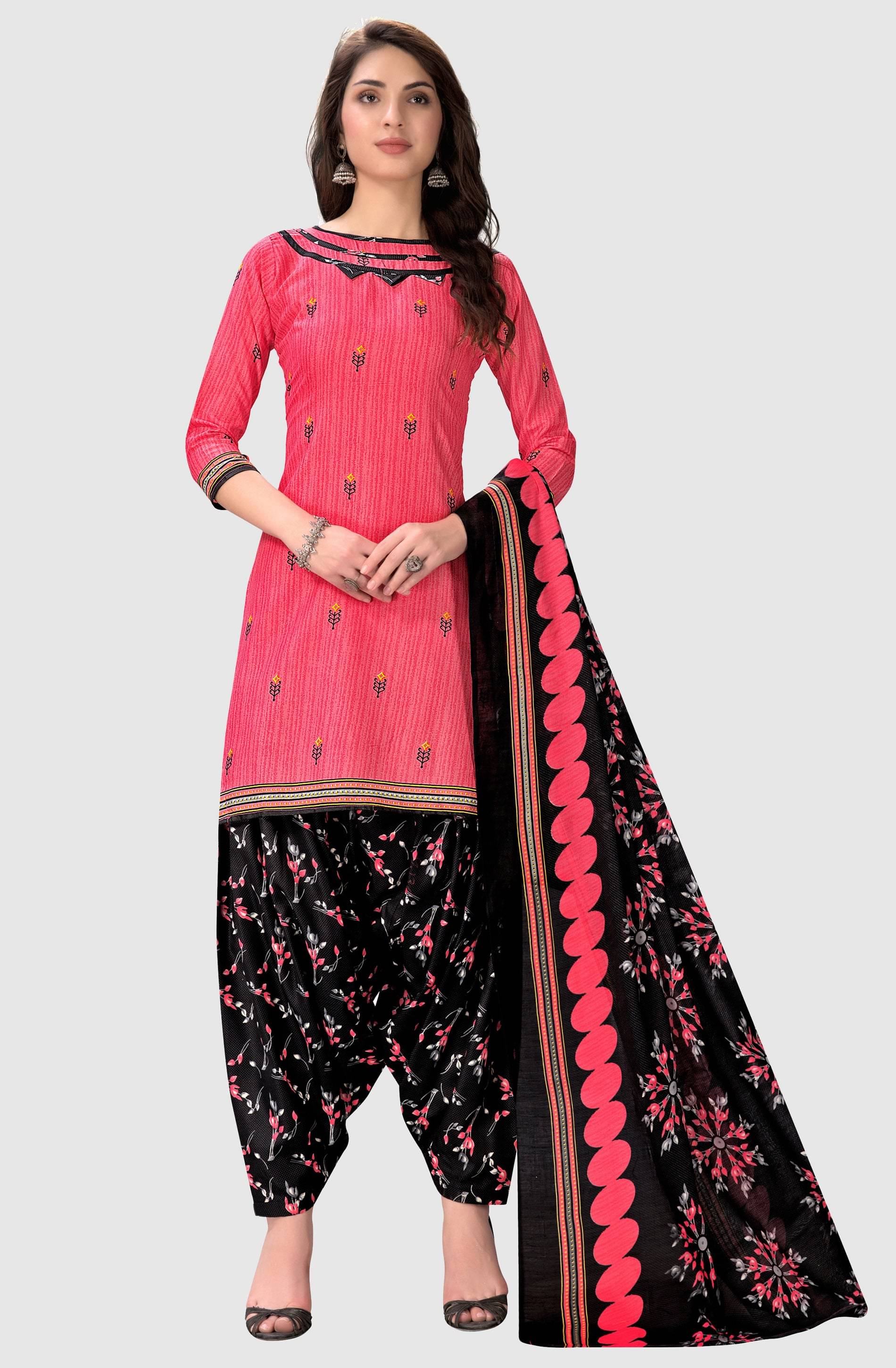     			Rajnandini - Unstitched Pink Cotton Blend Dress Material ( Pack of 1 )