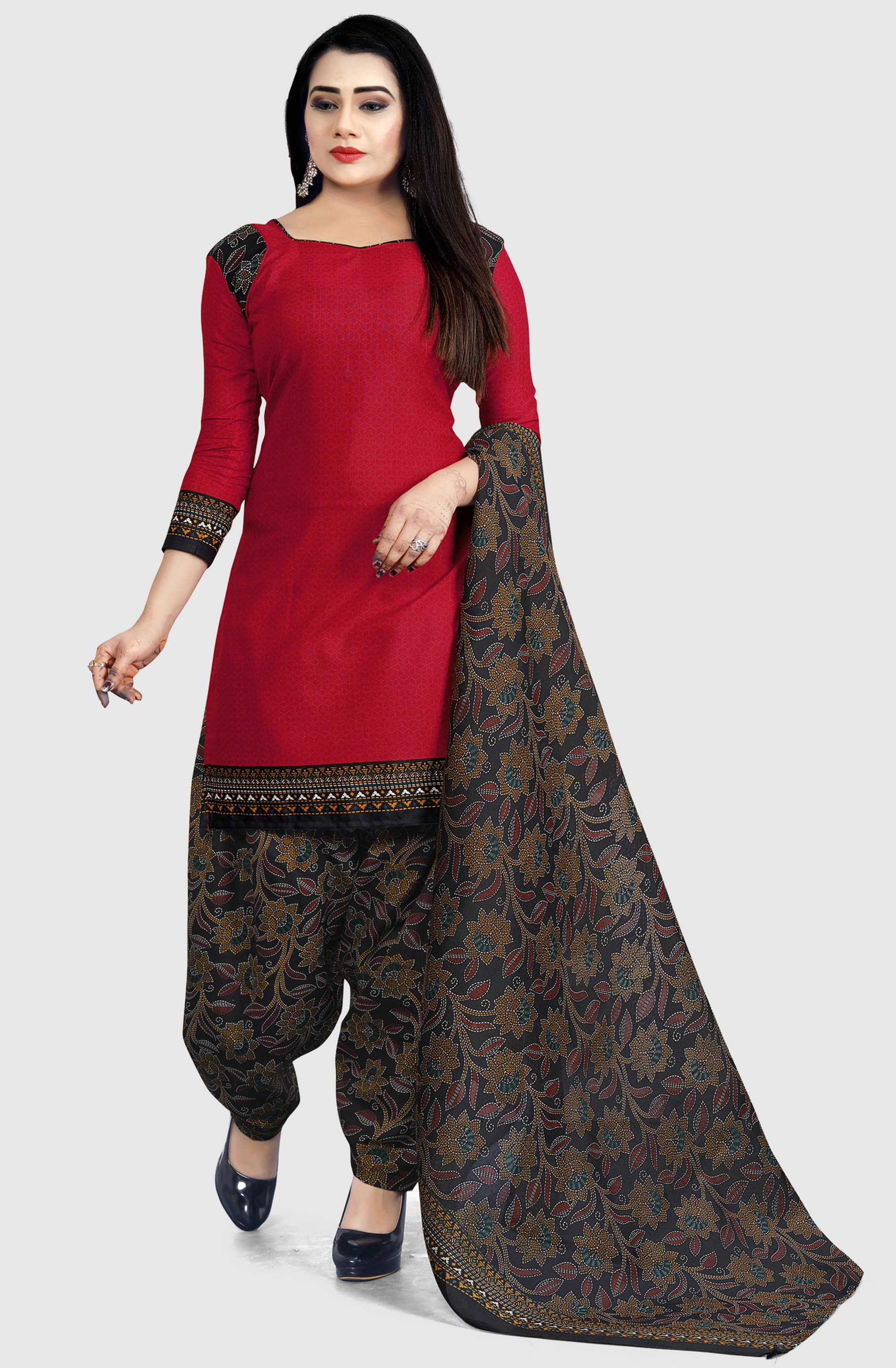 Rajnandini - Unstitched Red Cotton Blend Dress Material ( Pack of 1 ) Rajnandini - Unstitched Red Cotton Blend Dress Material ( Pack of 1 )