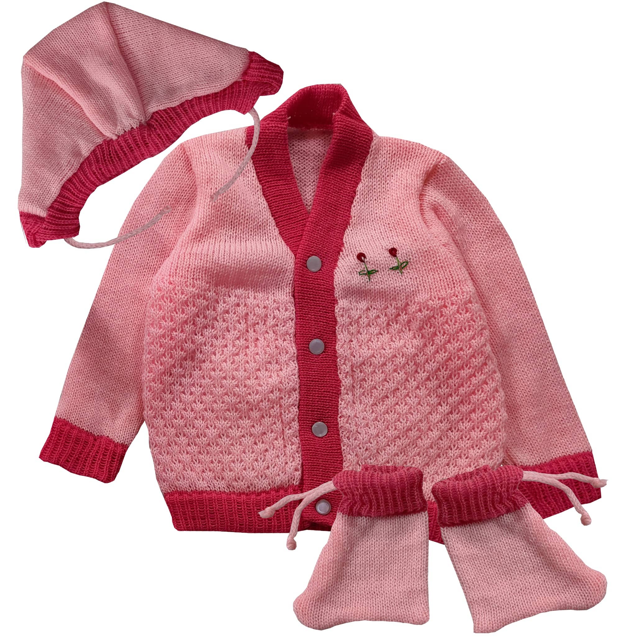 LITTLE PANDA Single Unisex for Baby Woollen Cardigans ( Deep Pink )