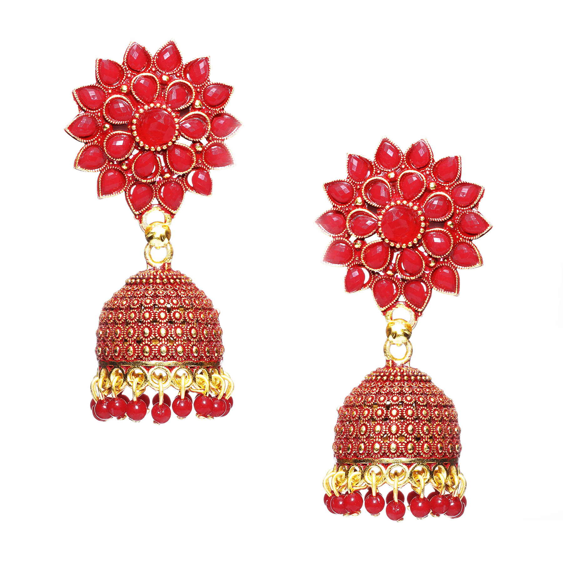     			Darshini Designs - Red Jhumki Earrings ( Pack of 1 )