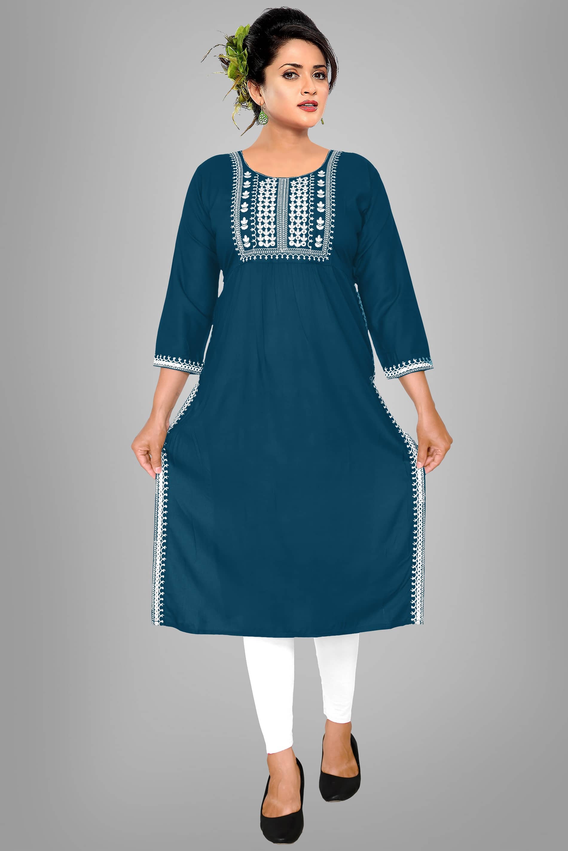 HAYA - Blue Rayon Women's Straight Kurti ( Pack of 1 ) - Kurtis, Tunics | Buy online on ZillyBuy