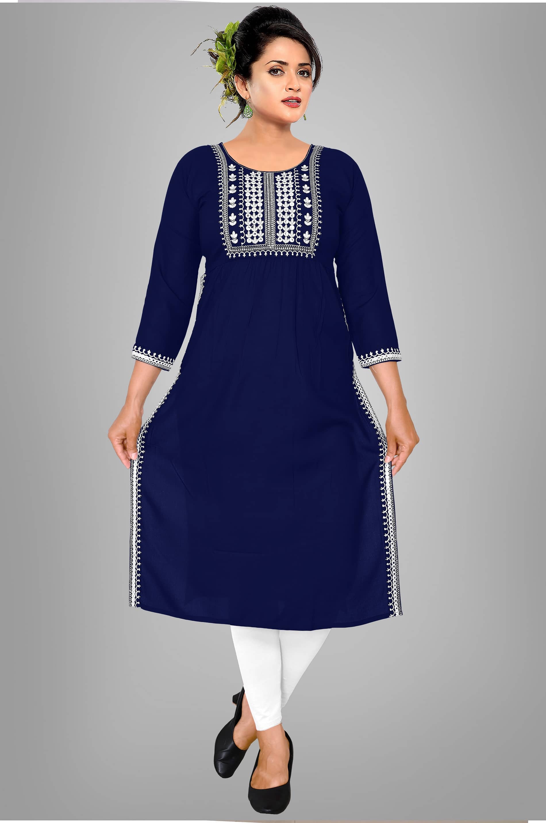 HAYA - Navy Blue Rayon Women's Straight Kurti ( Pack of 1 ) - Kurtis, Tunics | Buy online on ZillyBuy
