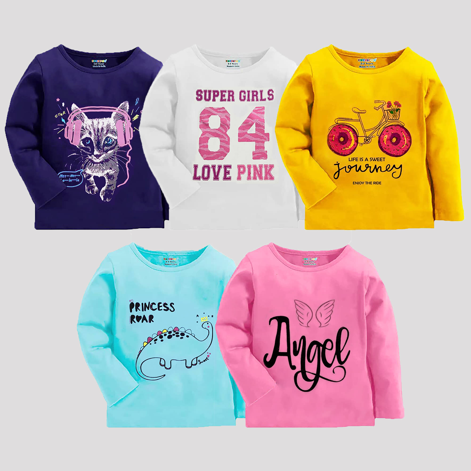 Kuchipoo Pack of 5 Girls Cotton Blend T-Shirt ( Multicolor5 )