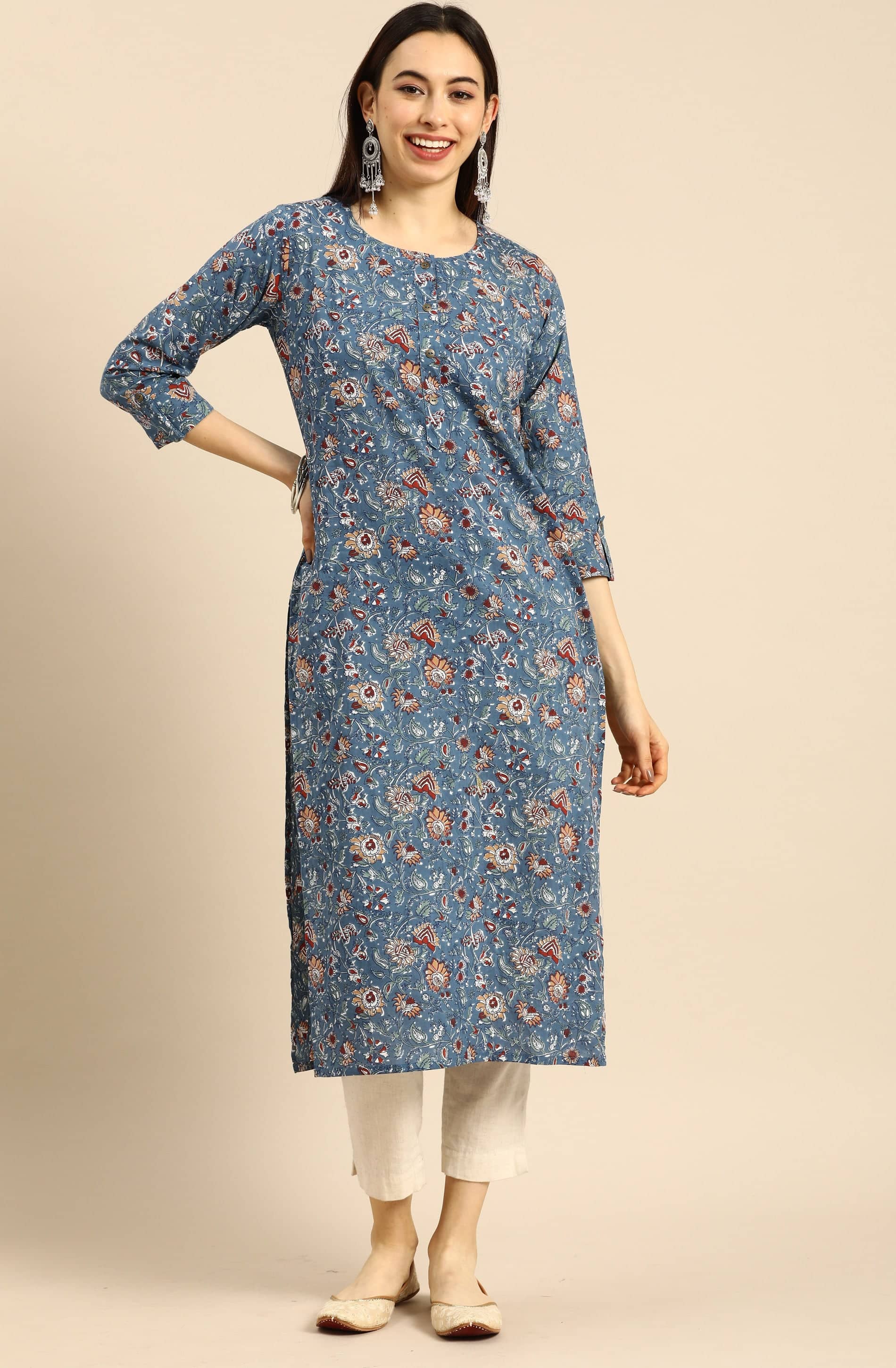 Rajnandini - Blue 100% Cotton Women's Straight Kurti ( Pack of 1 ) - Kurtis, Tunics | Buy online on ZillyBuy