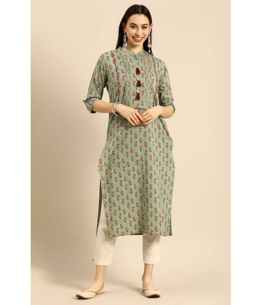 Rajnandini - Green 100% Cotton Women's Straight Kurti ( Pack of 1 ) - Kurtis, Tunics | Buy online on ZillyBuy