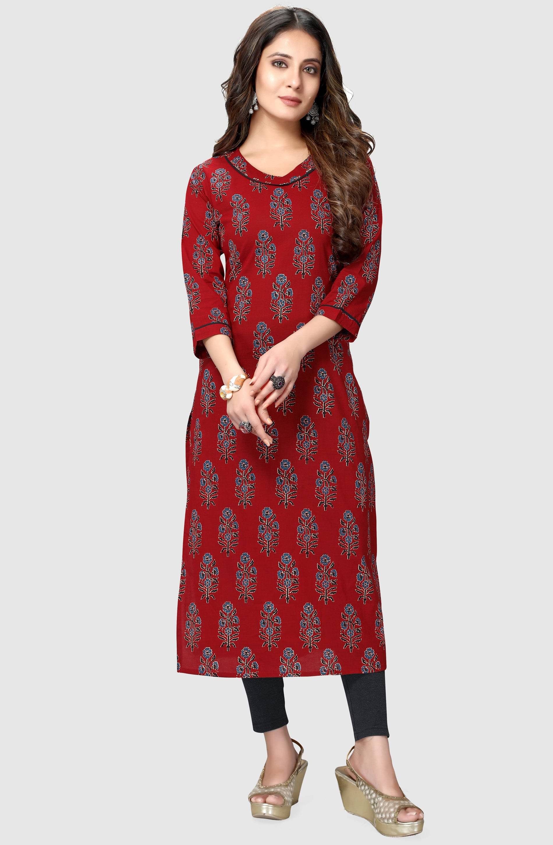 Rajnandini - Maroon 100% Cotton Women's Straight Kurti ( Pack of 1 ) Rajnandini - Maroon 100% Cotton Women's Straight Kurti ( Pack of 1 )