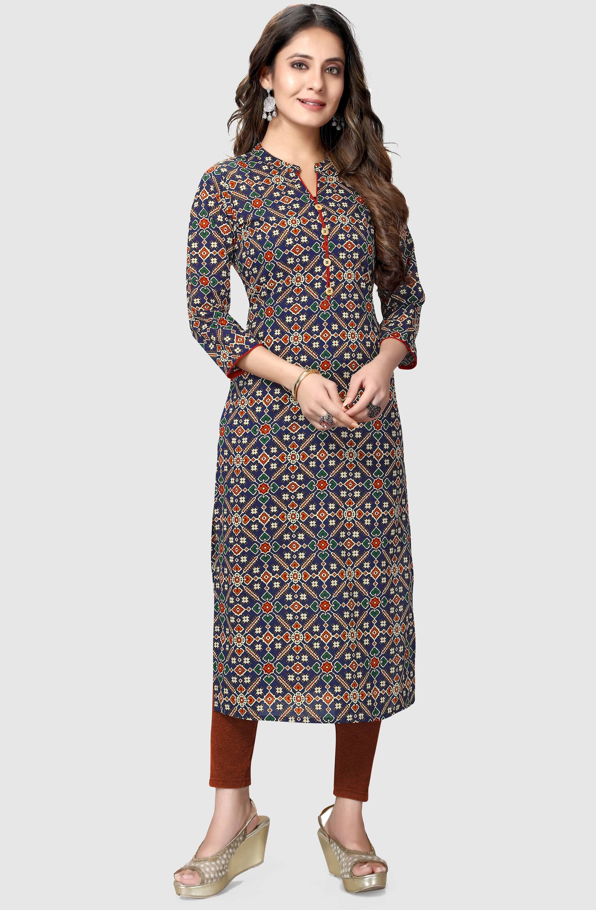 Rajnandini - Navy Blue 100% Cotton Women's Straight Kurti ( Pack of 1 ) Rajnandini - Navy Blue 100% Cotton Women's Straight Kurti ( Pack of 1 )