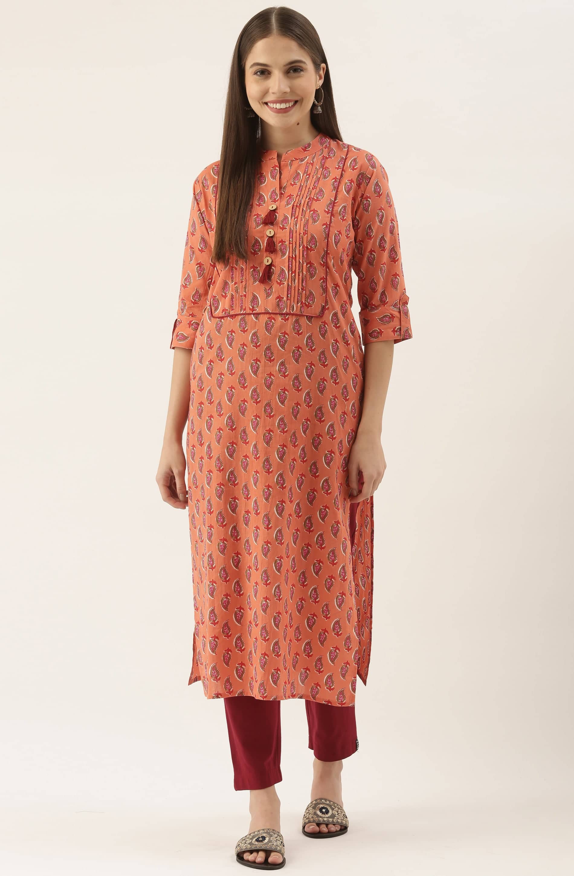 Rajnandini - Orange 100% Cotton Women's Straight Kurti ( Pack of 1 ) - Kurtis, Tunics | Buy online on ZillyBuy