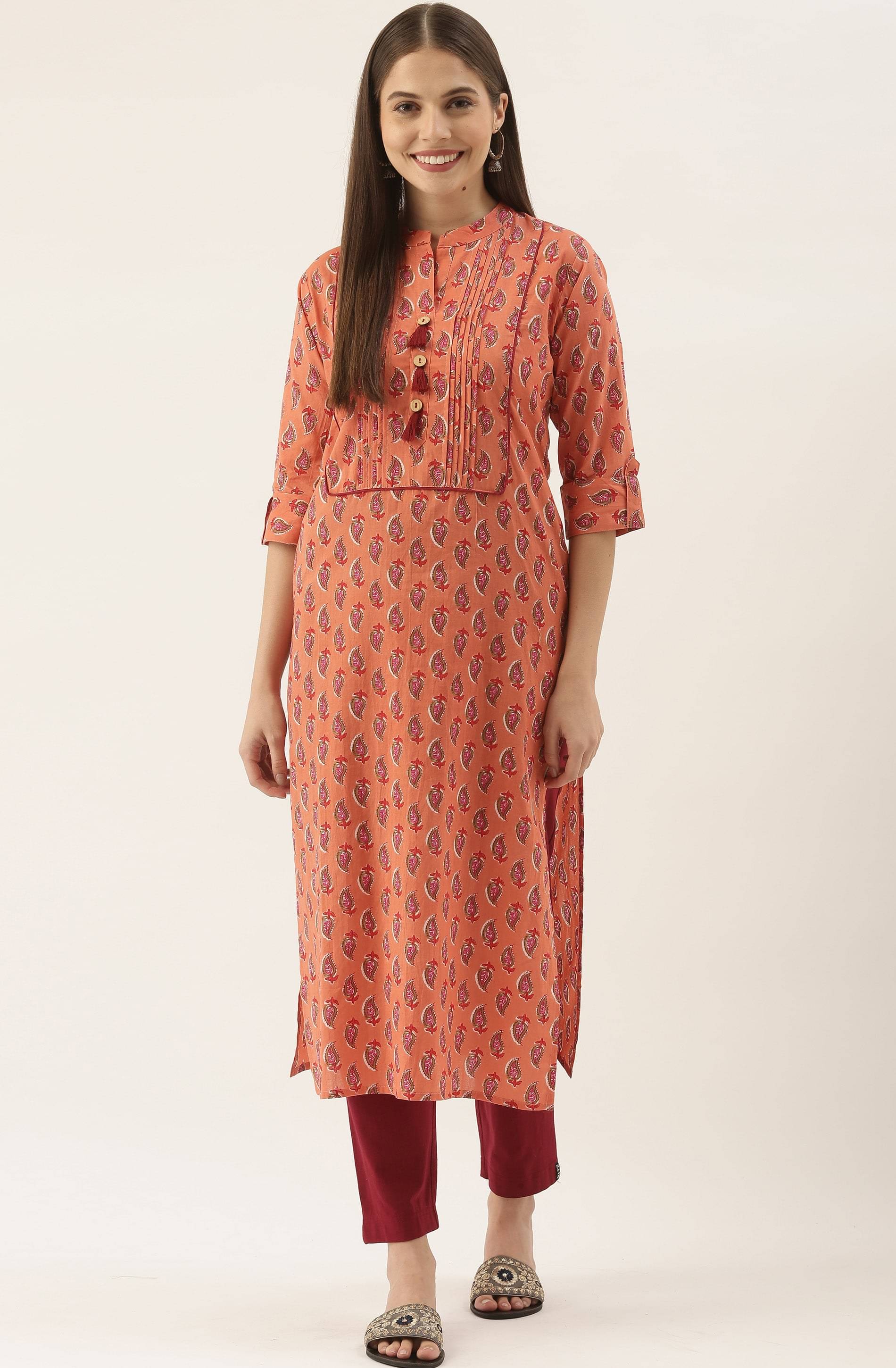 Rajnandini - Orange 100% Cotton Women's Straight Kurti ( Pack of 1 ) Rajnandini - Orange 100% Cotton Women's Straight Kurti ( Pack of 1 )