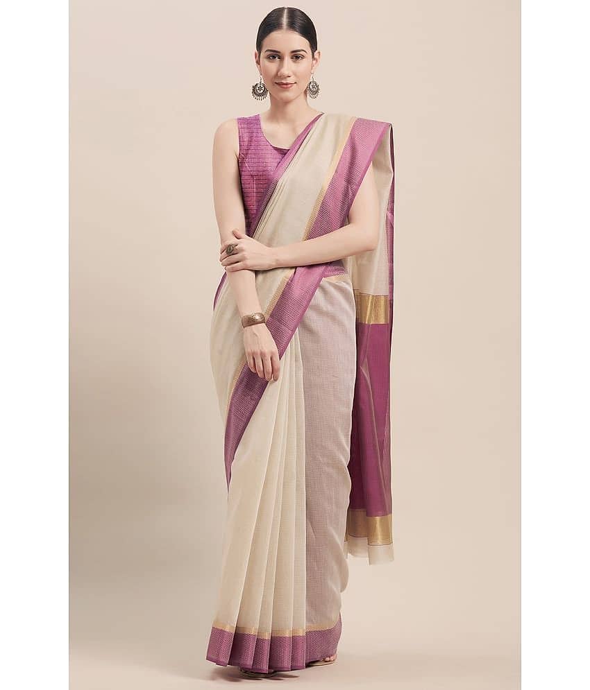Rajnandini Cotton Colorblock Saree With Unstitched Blouse Piece ( Purple )