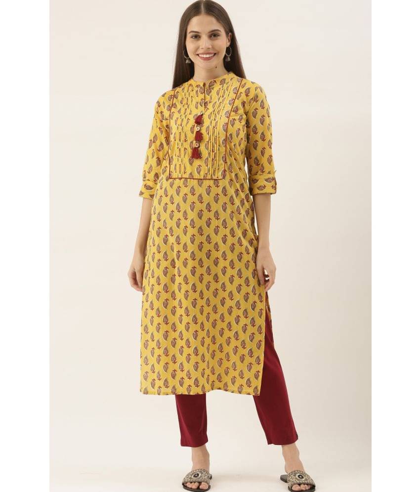Rajnandini - Yellow 100% Cotton Women's Straight Kurti ( Pack of 1 ) Rajnandini - Yellow 100% Cotton Women's Straight Kurti ( Pack of 1 )