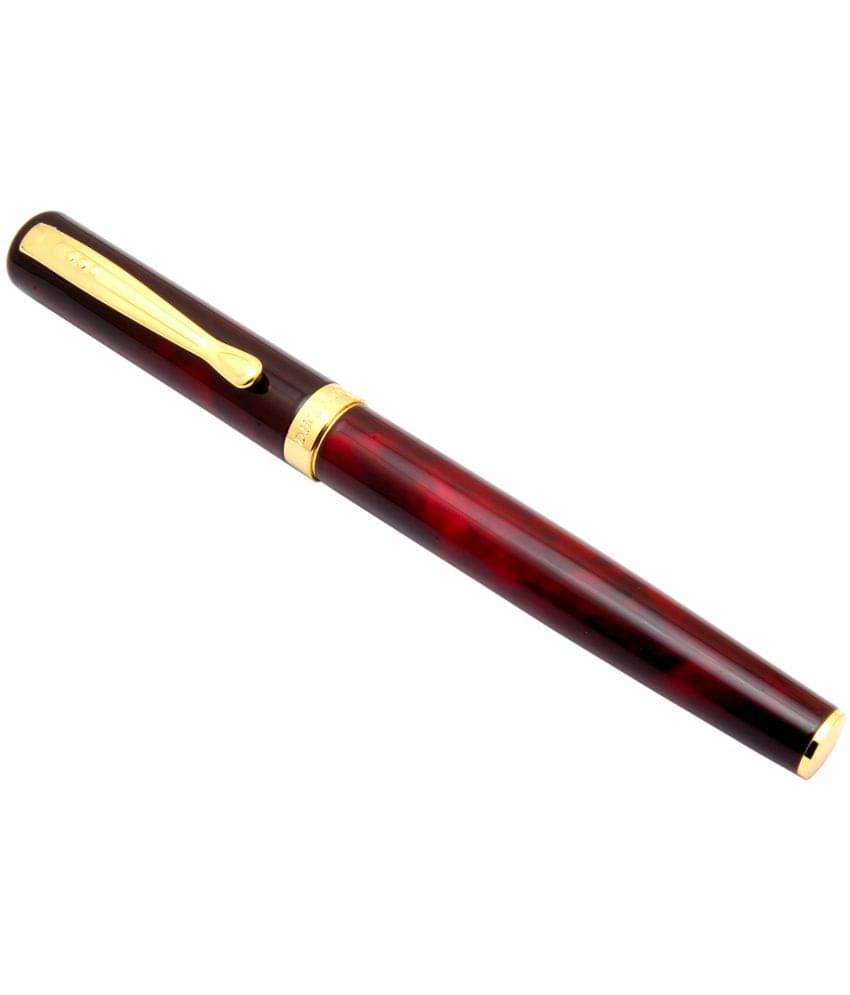     			Srpc Dikawen 8073 Red Marble Design Fountain Pen Golden Trims With Converter
