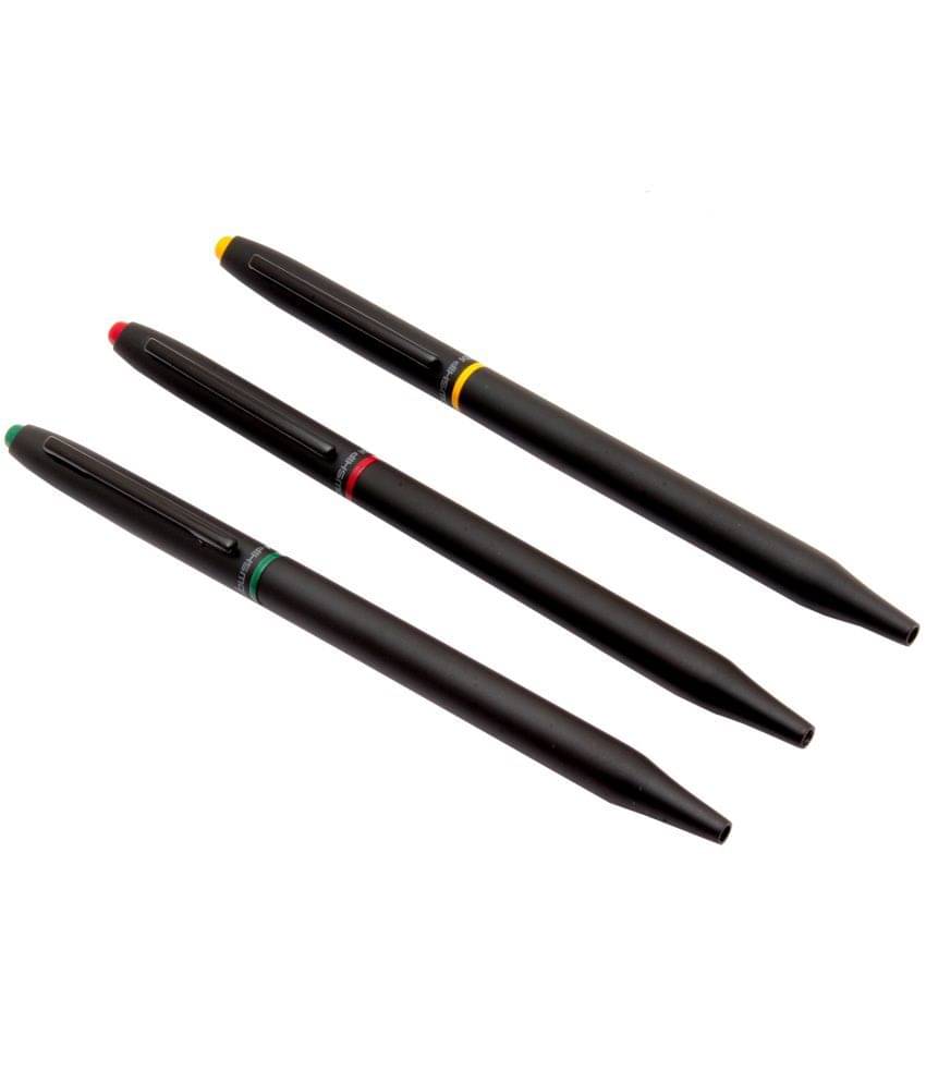     			Srpc Set Of 4 Fellowship Kute Sleek Matte Black Metal Body Ball Point Pen Blue Ink Refill