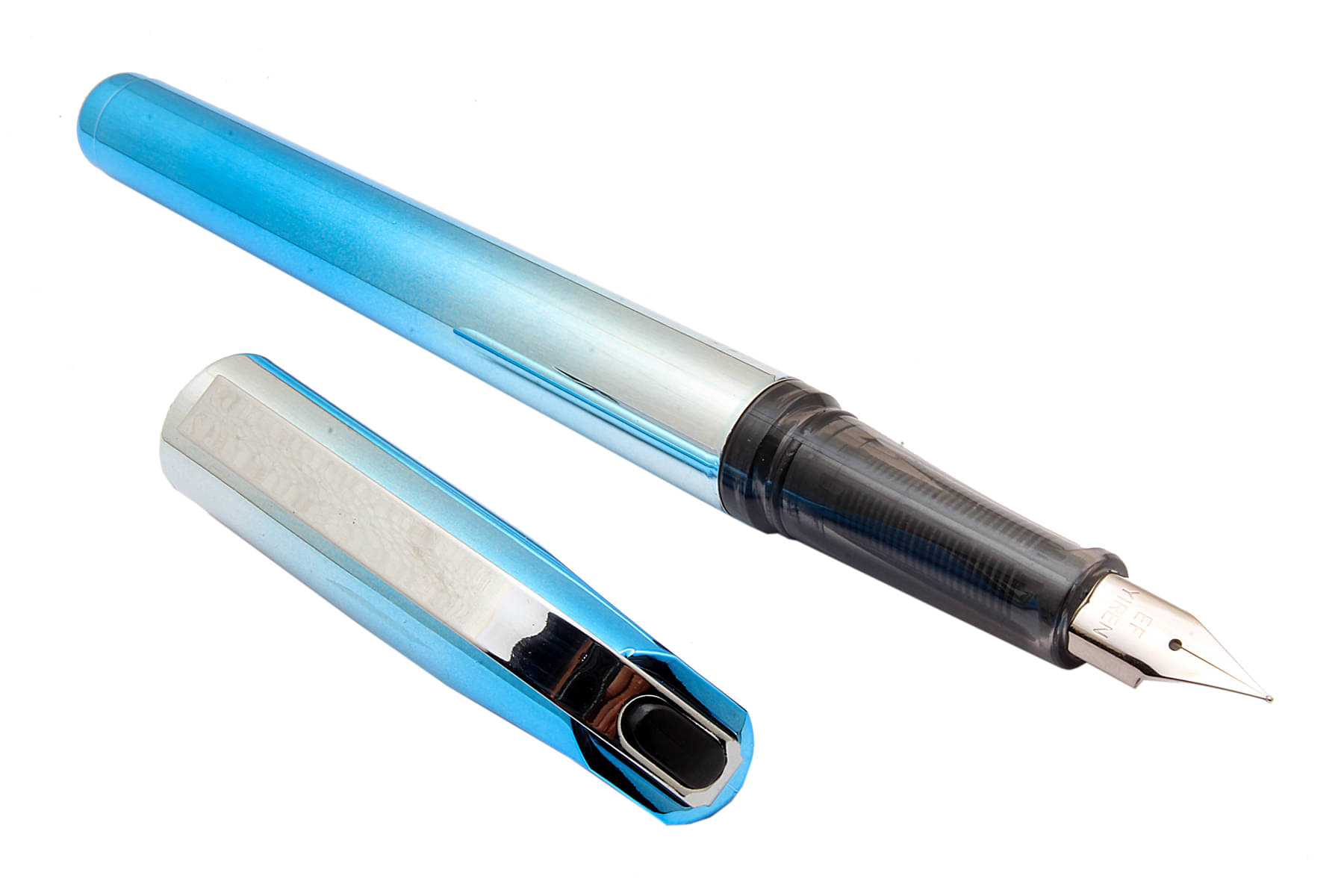     			Srpc Yiren 100 Dual Tone Silver & Sky Blue Fountain Pen With Converter & Cartridges Metal Clip