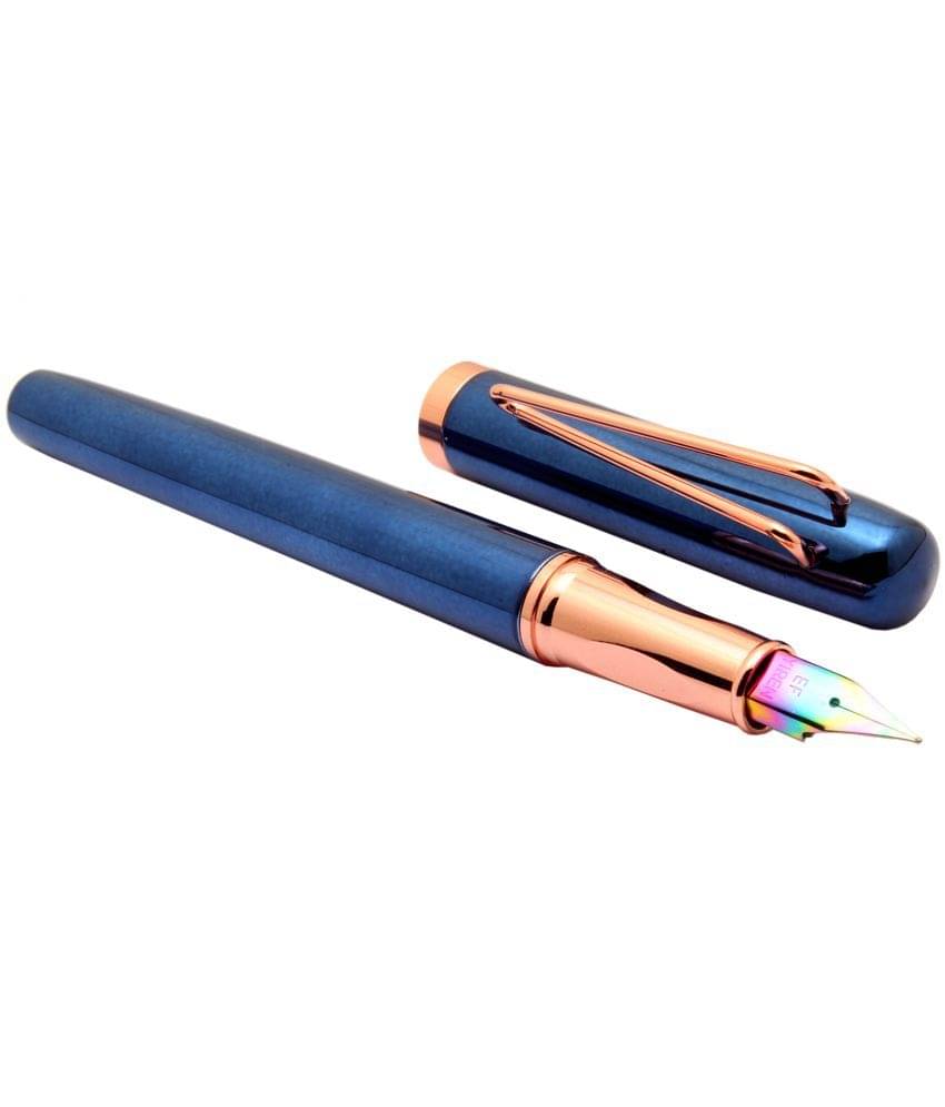     			Srpc Yiren 3725 Metallic Blue With Rose Gold Trims Fountain Pen Rainbow Colored Extra Fine Nib