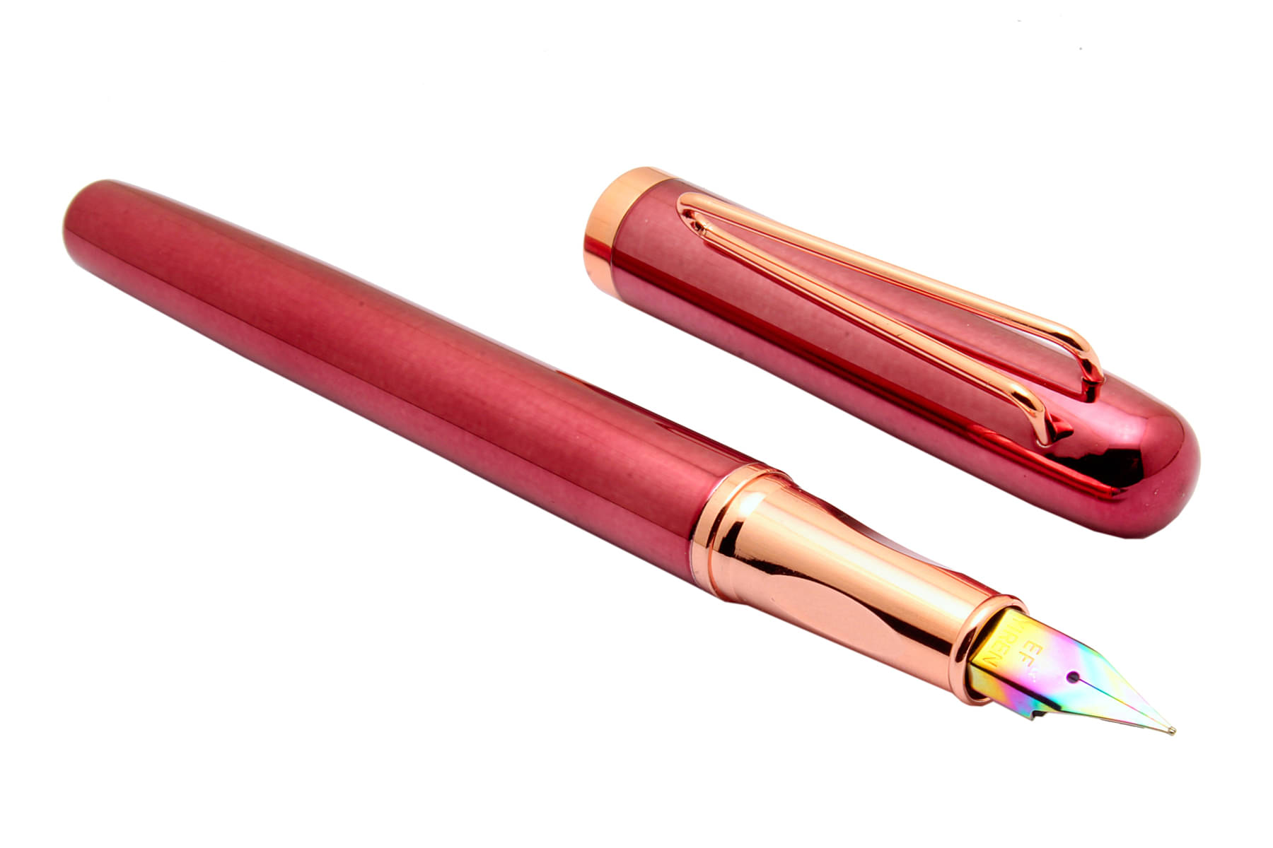     			Srpc Yiren 3725 Metallic Red With Rose Gold Trims Fountain Pen Rainbow Colored Extra Fine Nib