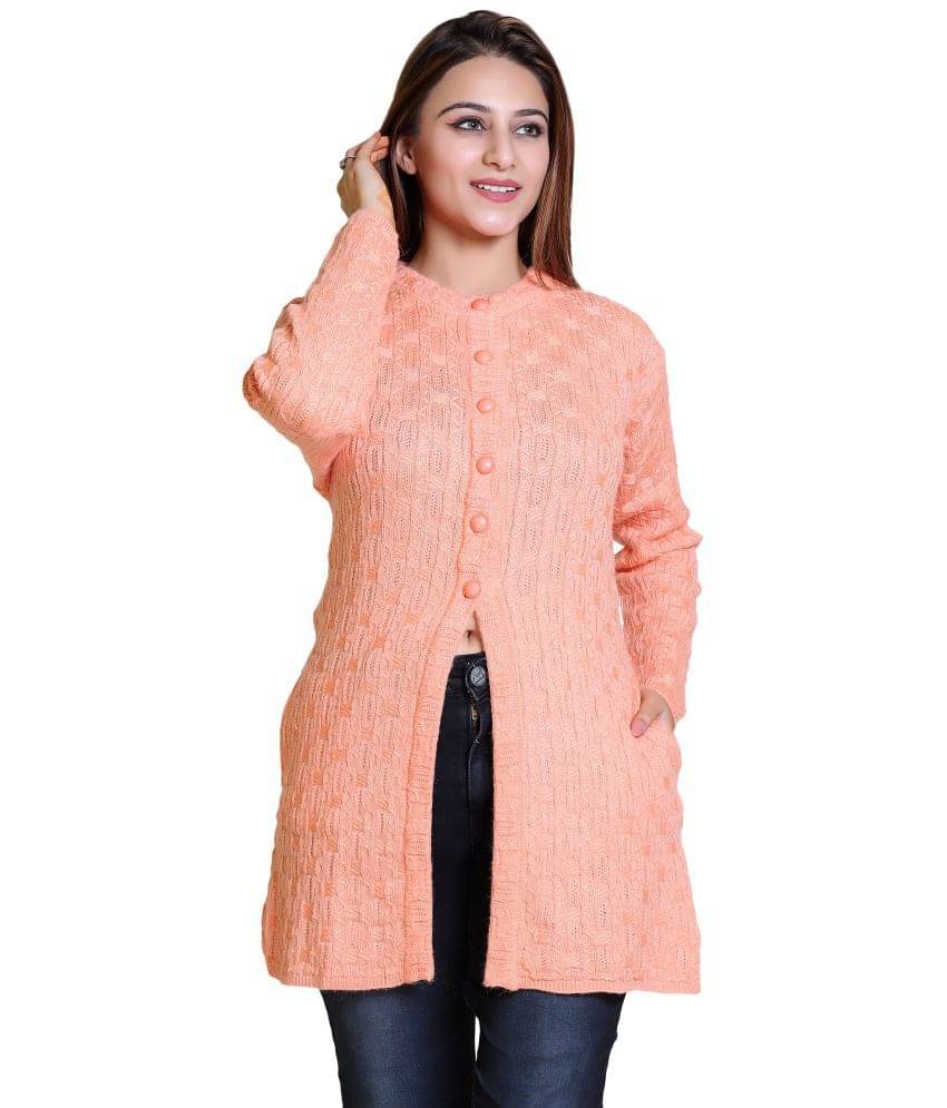 Varenyam Acrylic Peach Buttoned Cardigans - Varenyam Acrylic Peach Buttoned Cardigans -