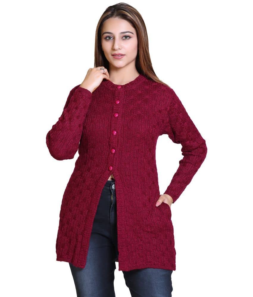 Varenyam Women Acrylic Round Neck Cardigan ( Purple )