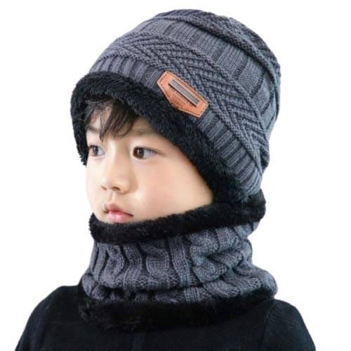     			Woolen Cap & Neck Warmer  for Winters with Fur Inner Side Warm Scarf Set Winter woolen Cap For kids.