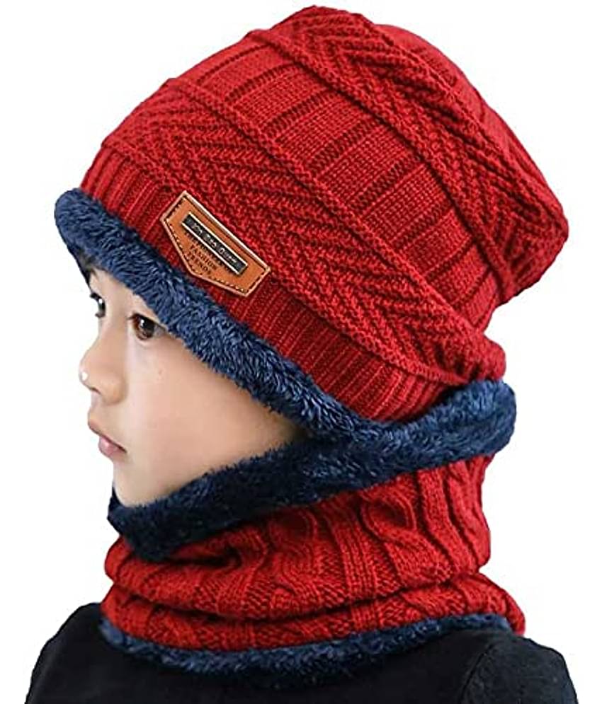 Woolen Cap & Neck Warmer for Winters with Fur Inner Side Warm Scarf Set Winter woolen Cap For kids