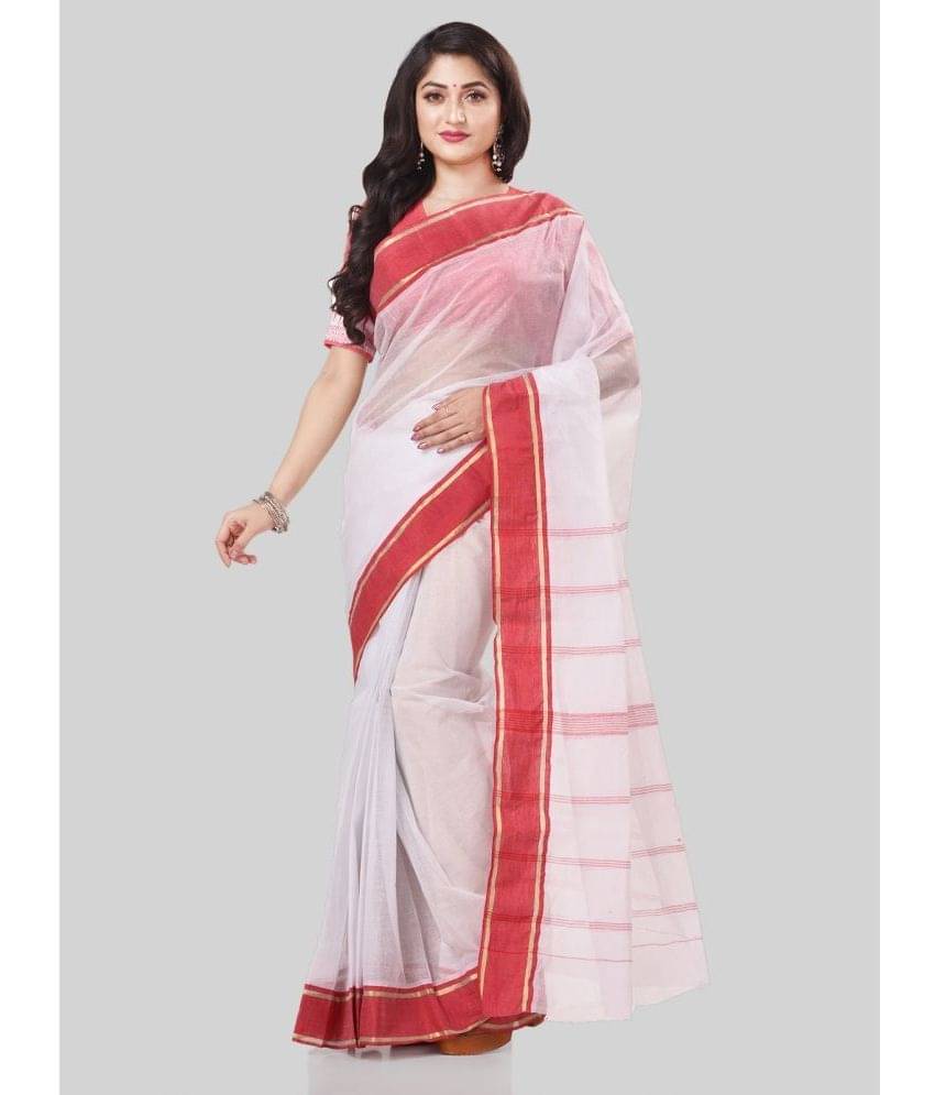     			Desh Bidesh Cotton Striped Saree With Unstitched Blouse Piece ( Red )