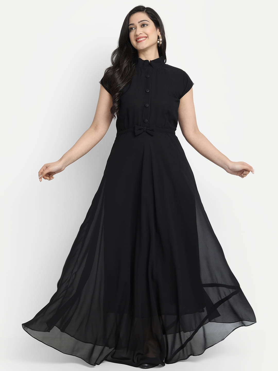     			Femvy Women Georgette Solid Gown ( Black )
