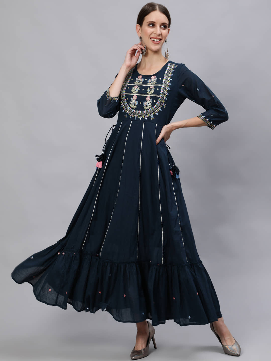 Ishin - Navy Blue Cotton Women's Anarkali Kurti ( Pack of 1 ) - Kurtis, Tunics | Buy online on ZillyBuy