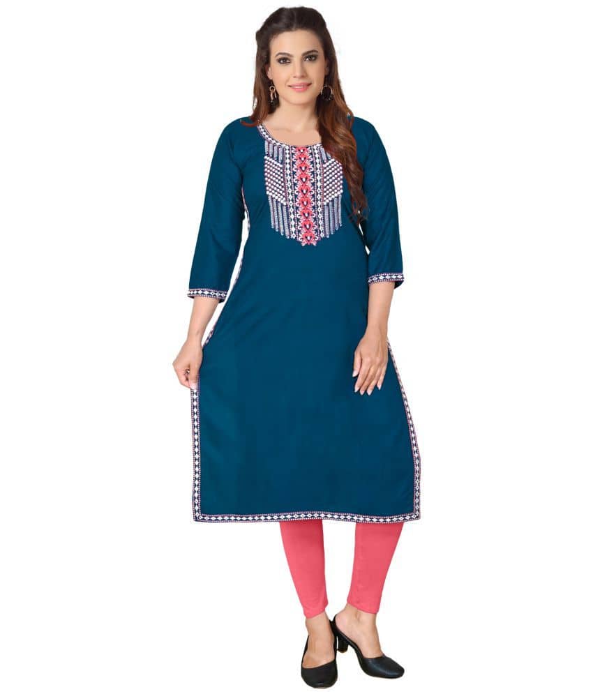 Kapadia - Light Blue Rayon Women's Straight Kurti ( Pack of 1 ) - Kurtis, Tunics | Buy online on ZillyBuy