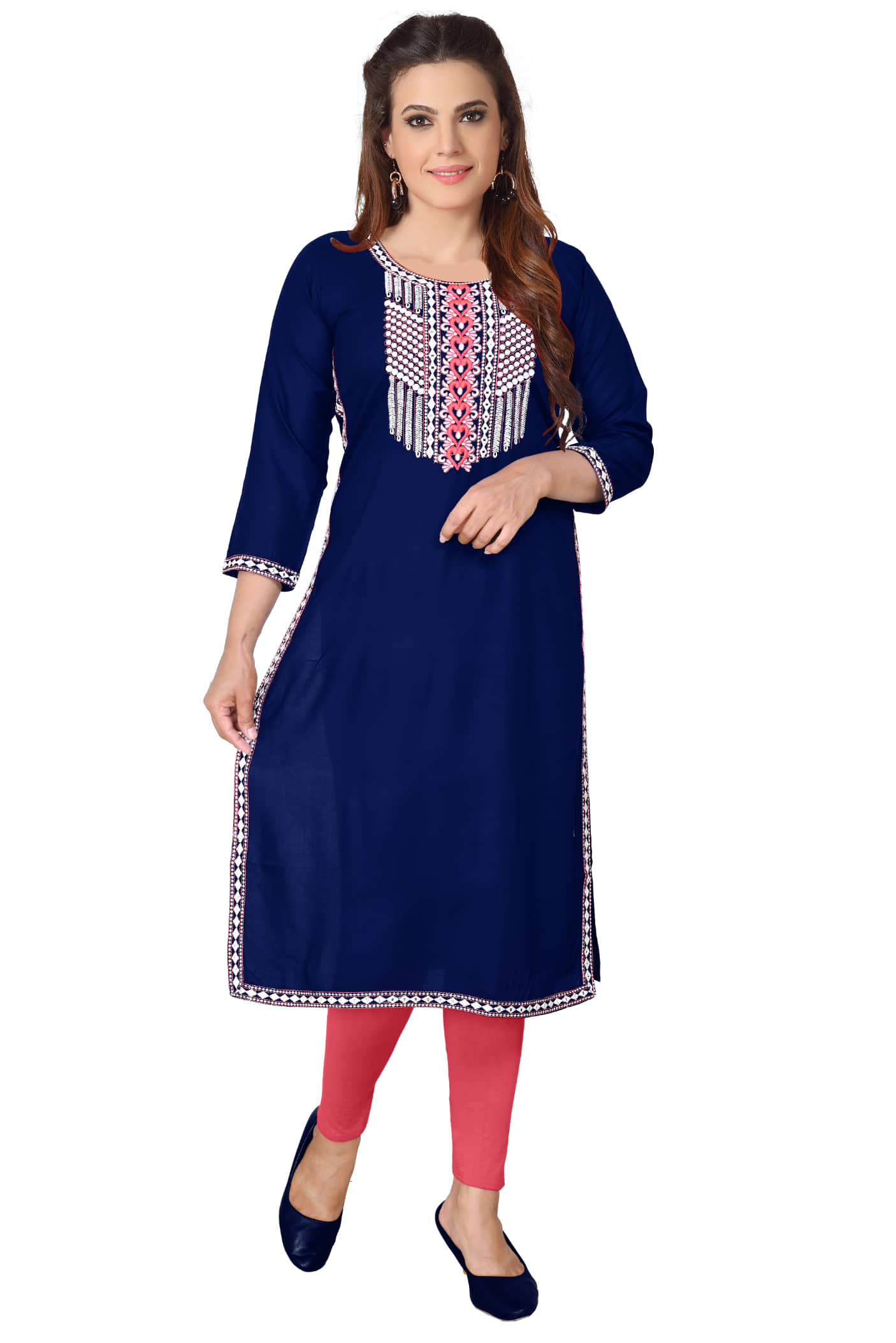 Kapadia - Navy Rayon Women's Straight Kurti ( Pack of 1 ) - Kurtis, Tunics | Buy online on ZillyBuy