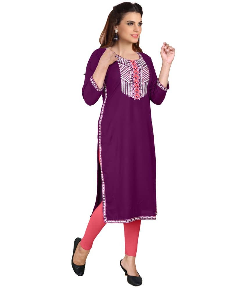Kapadia - Wine Rayon Women's Straight Kurti ( Pack of 1 ) - Kurtis, Tunics | Buy online on ZillyBuy