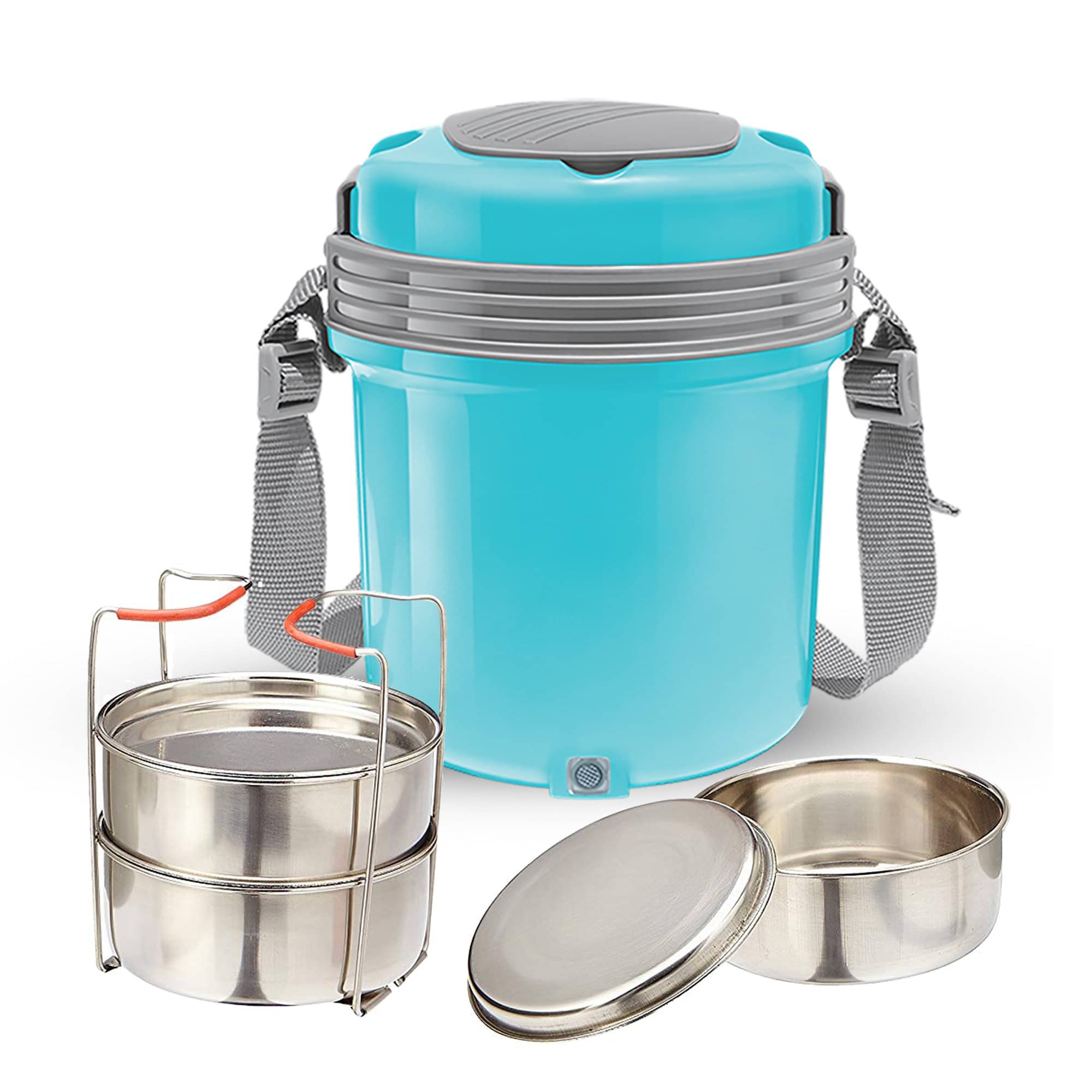 Milton Electron Stainless Steel Tiffin Box Set, 360ml/158mm, Set of 3, Blue Milton Electron Stainless Steel Tiffin Box Set, 360ml/158mm, Set of 3, Blue
