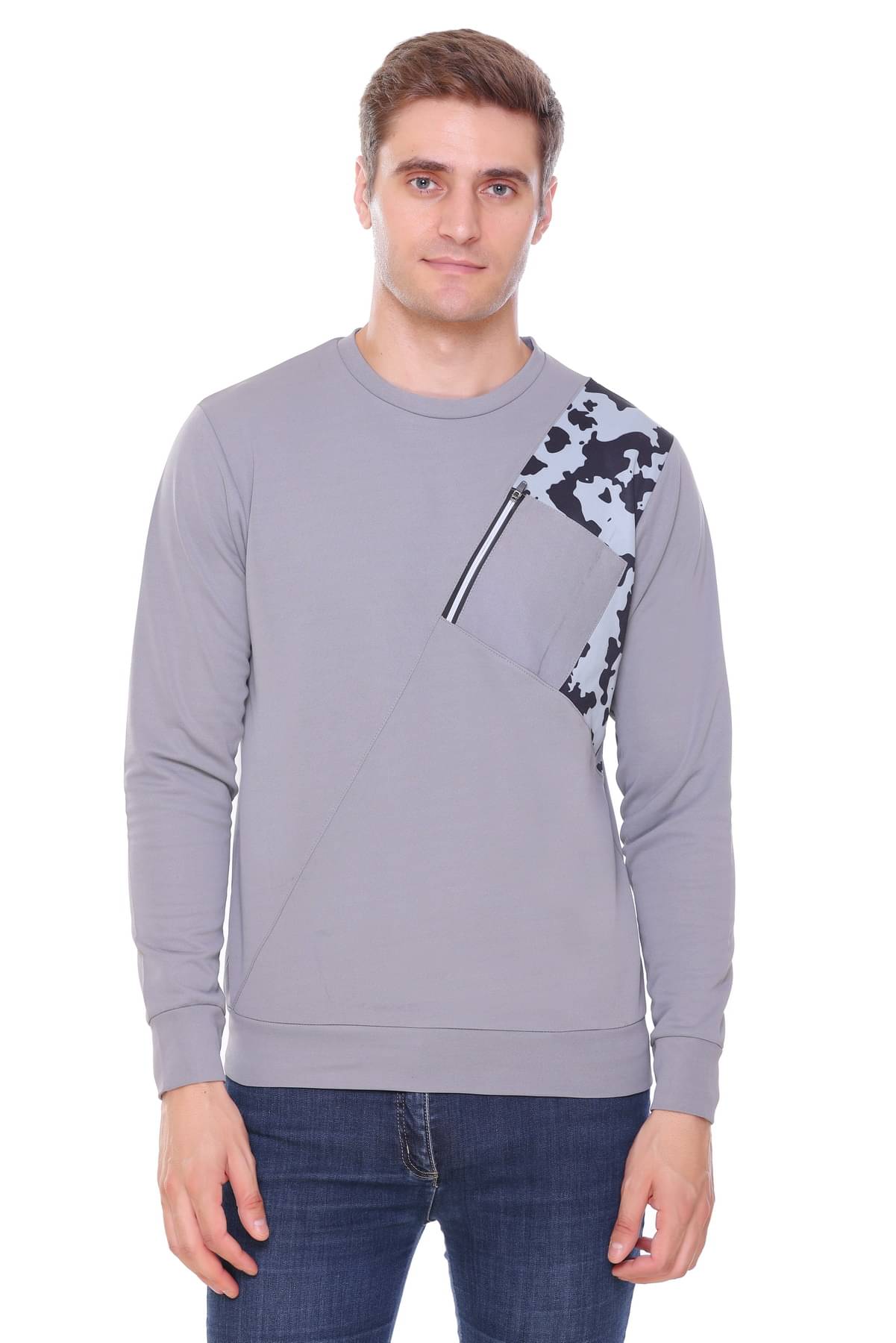 RF RAVES - Grey Cotton Blend Regular Fit Men's Sweatshirt ( Pack of 1 )     			RF RAVES - Grey Cotton Blend Regular Fit Men's Sweatshirt ( Pack of 1 )