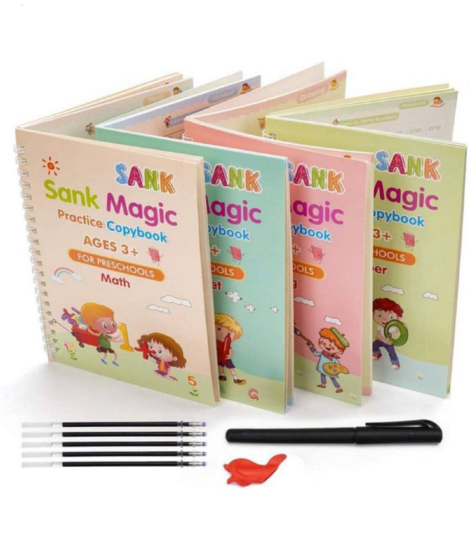 Sank Magic Practice Copybook, Number Tracing Book for Preschoolers with Pen, Magic Calligraphy Copybook Set Practical Reusable Writing Tool Simple Hand Lettering (4 Books + 5 Refill)     			Sank Magic Practice Copybook, Number Tracing Book for Preschoolers with Pen, Magic Calligraphy Copybook Set Practical Reusable Writing Tool Simple Hand Lettering (4 Books + 5 Refill)